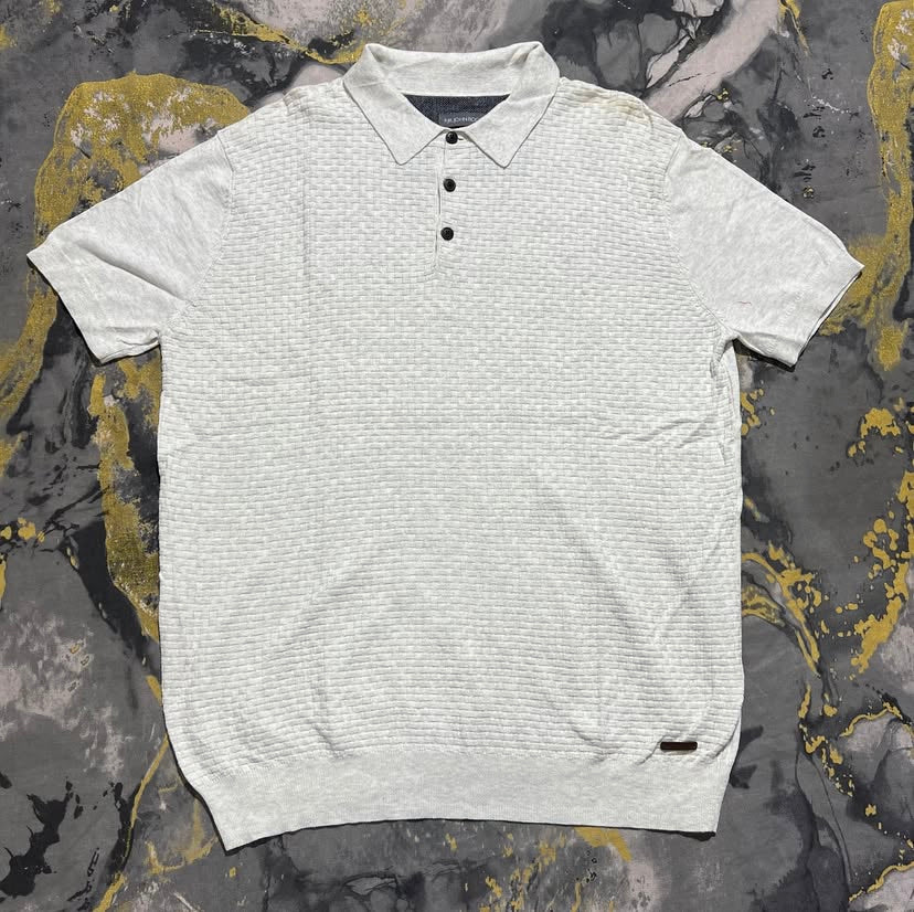 White Waffle Knit Textured Luxurry Cotton Knittted Polo