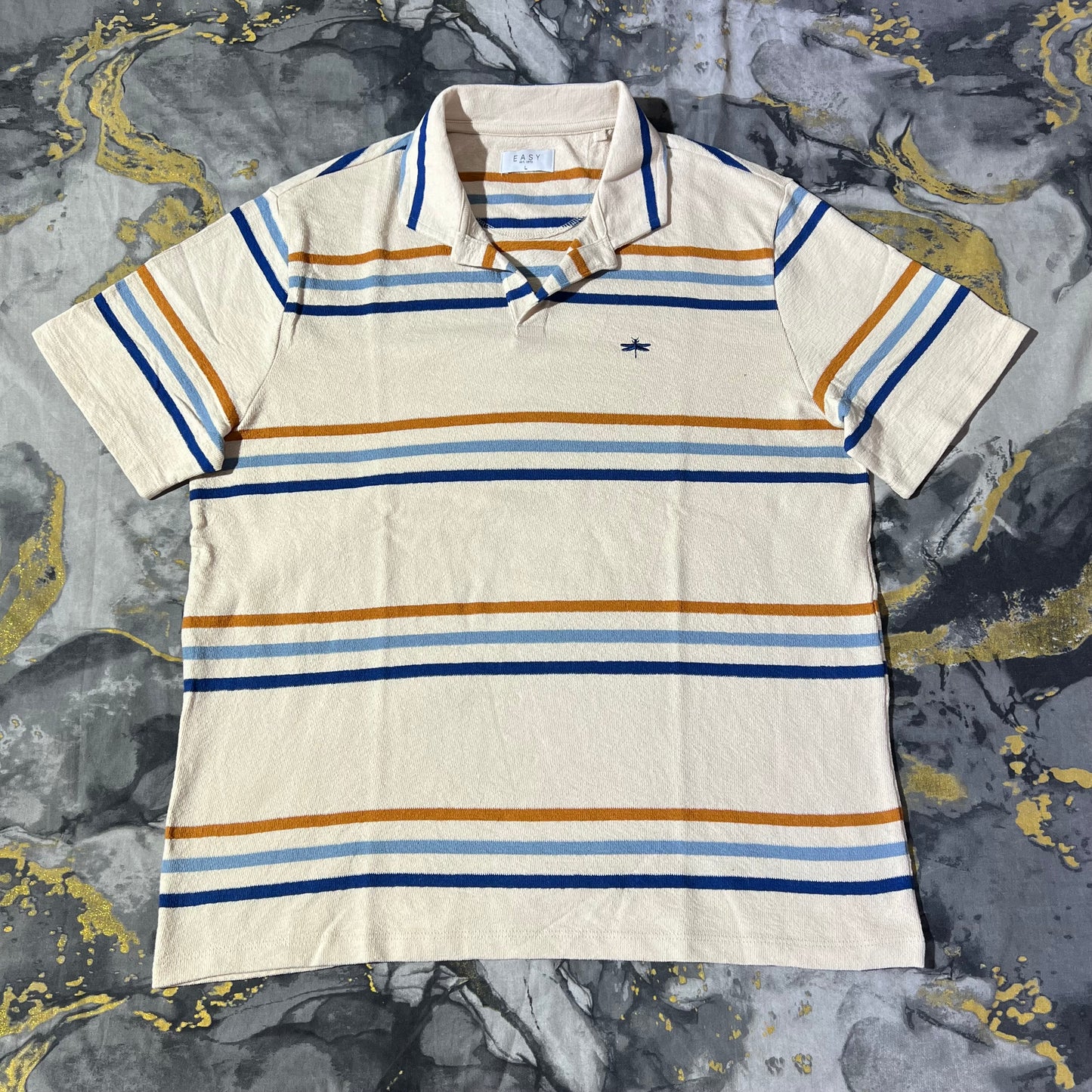 Beige Multi Colour Stripped Busan Collar Knitted Polo