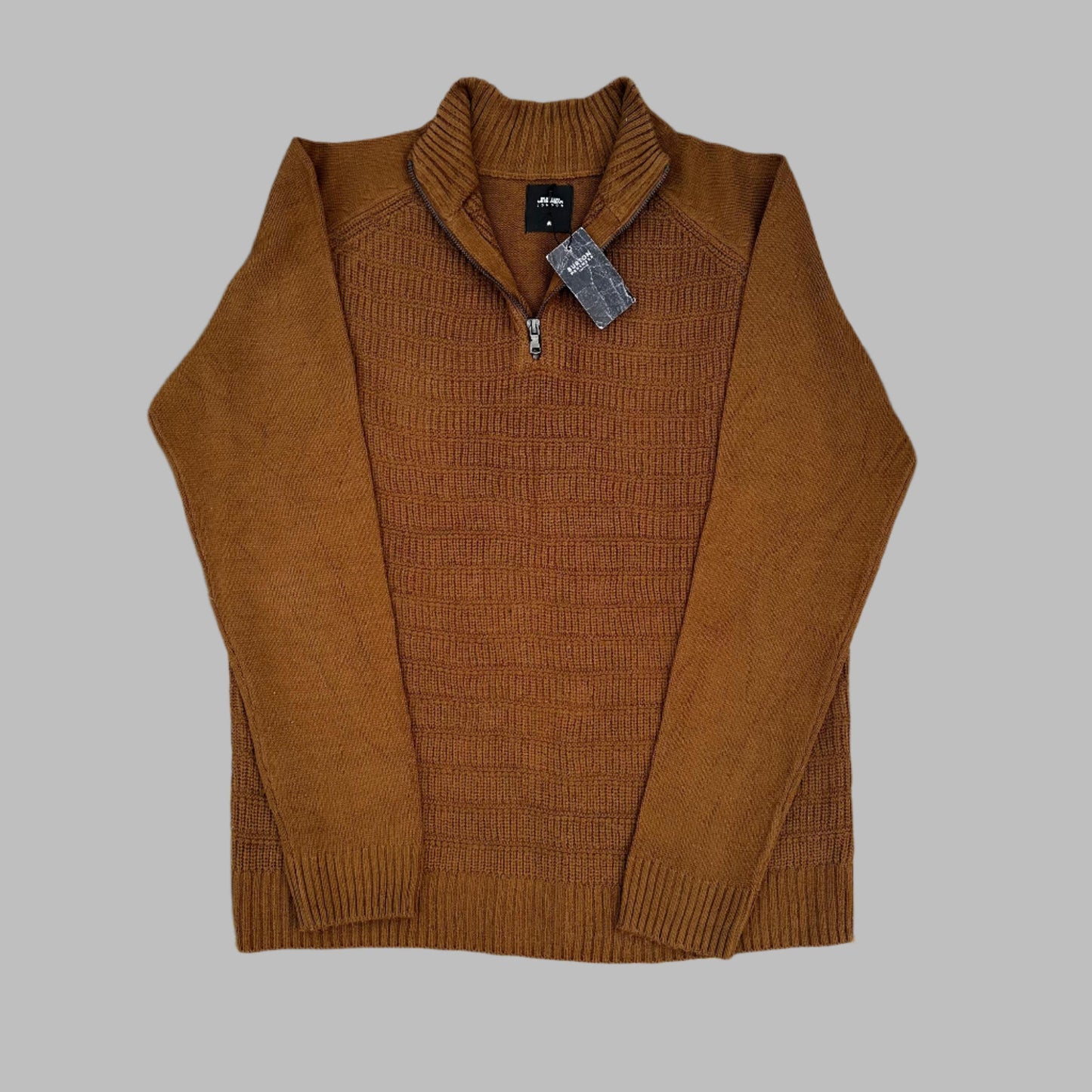Brown Full Sleeves Knitted Half Zipper