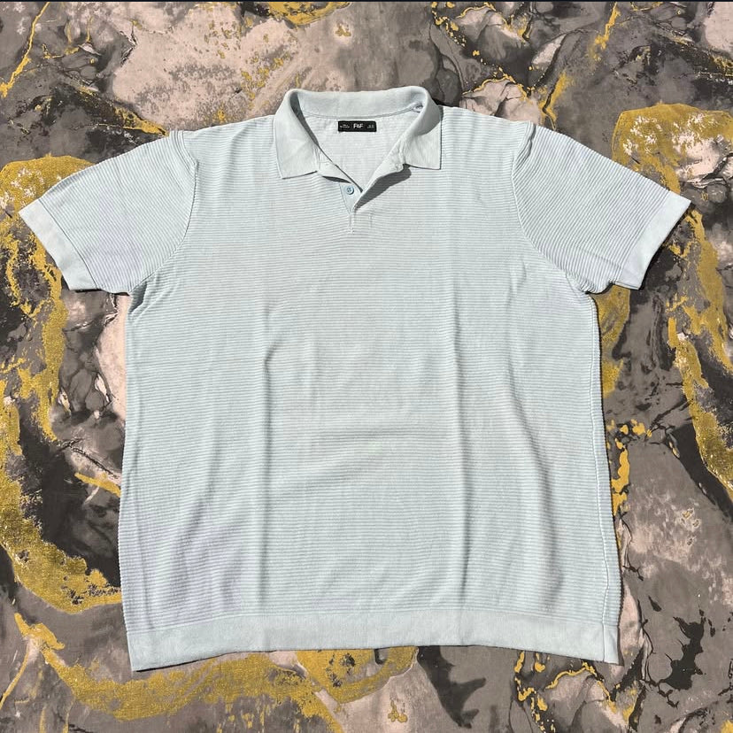 Aqua Blue Stripped Textured Knitted Polo