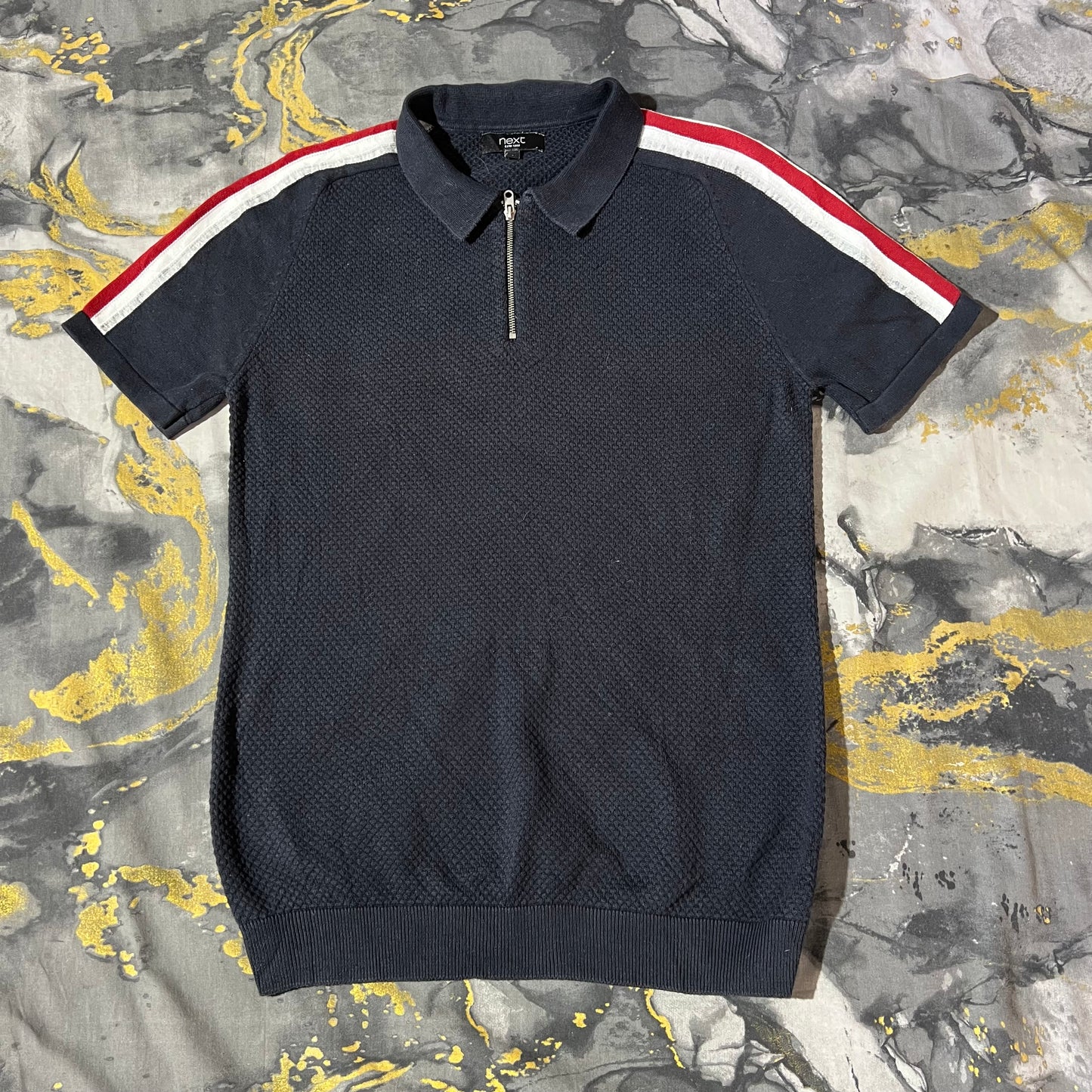 Black Half Sleeves Knitted Zipper Polo