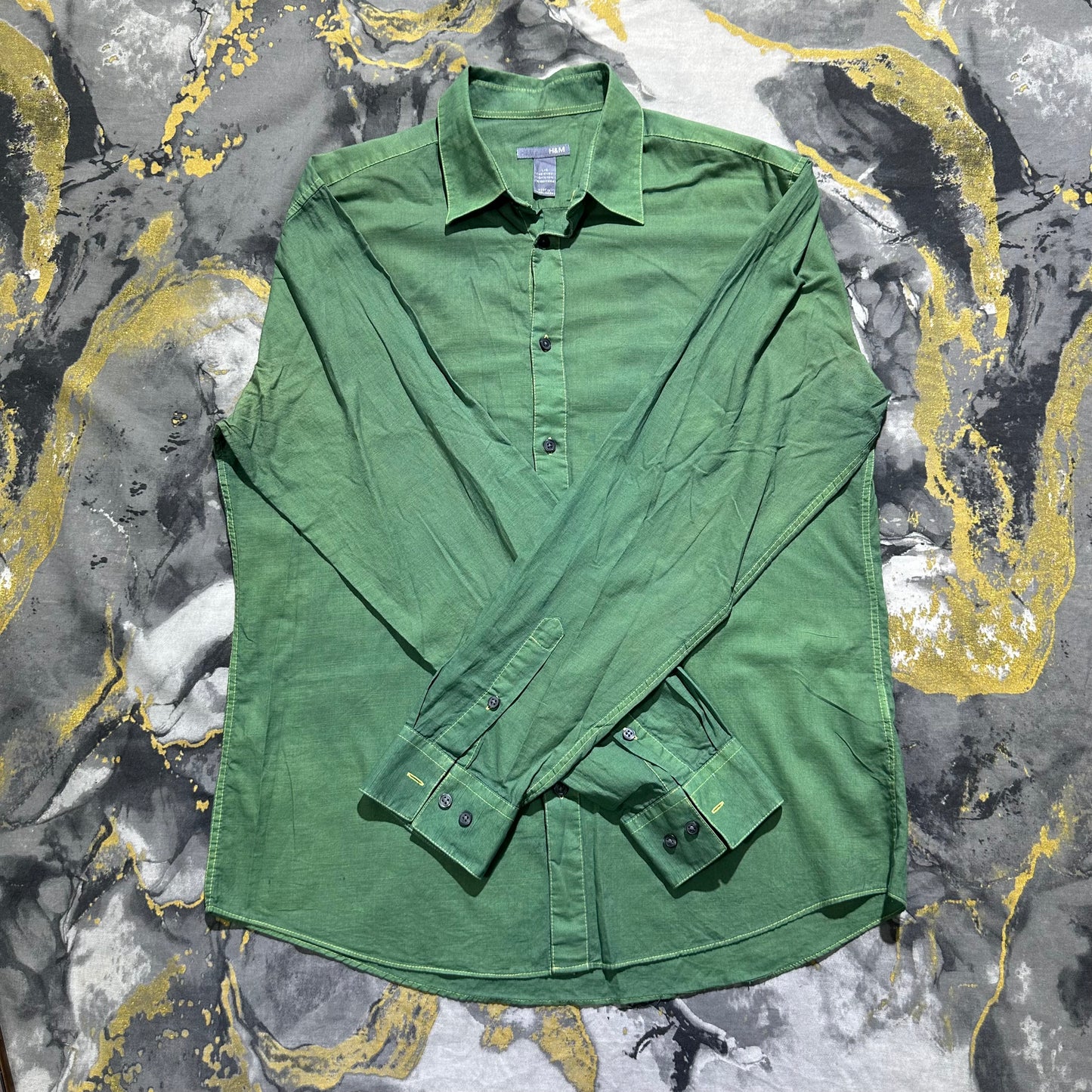 H&M Linen Parrot Green Full Sleeves Buttoned Down