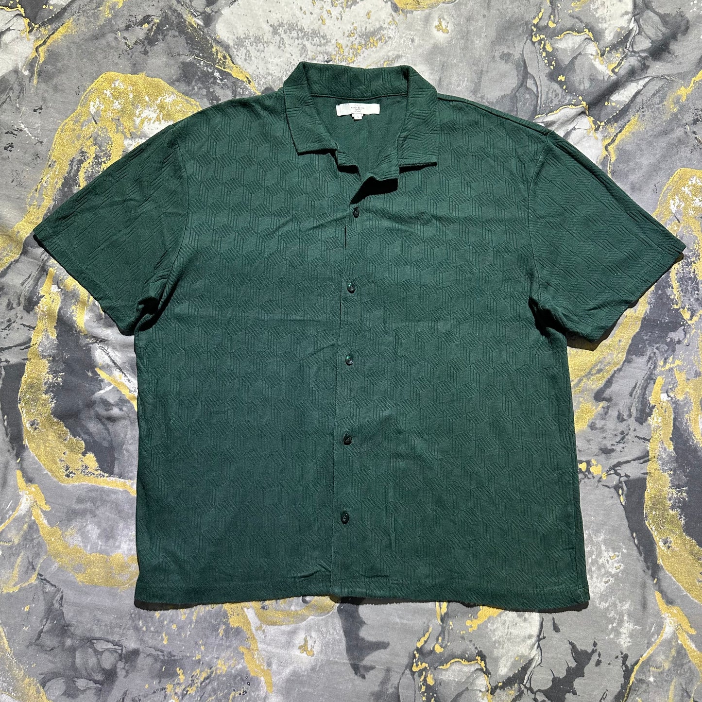 River Island Dark Green Cuban Collar Half Sleeves Buttoned Down