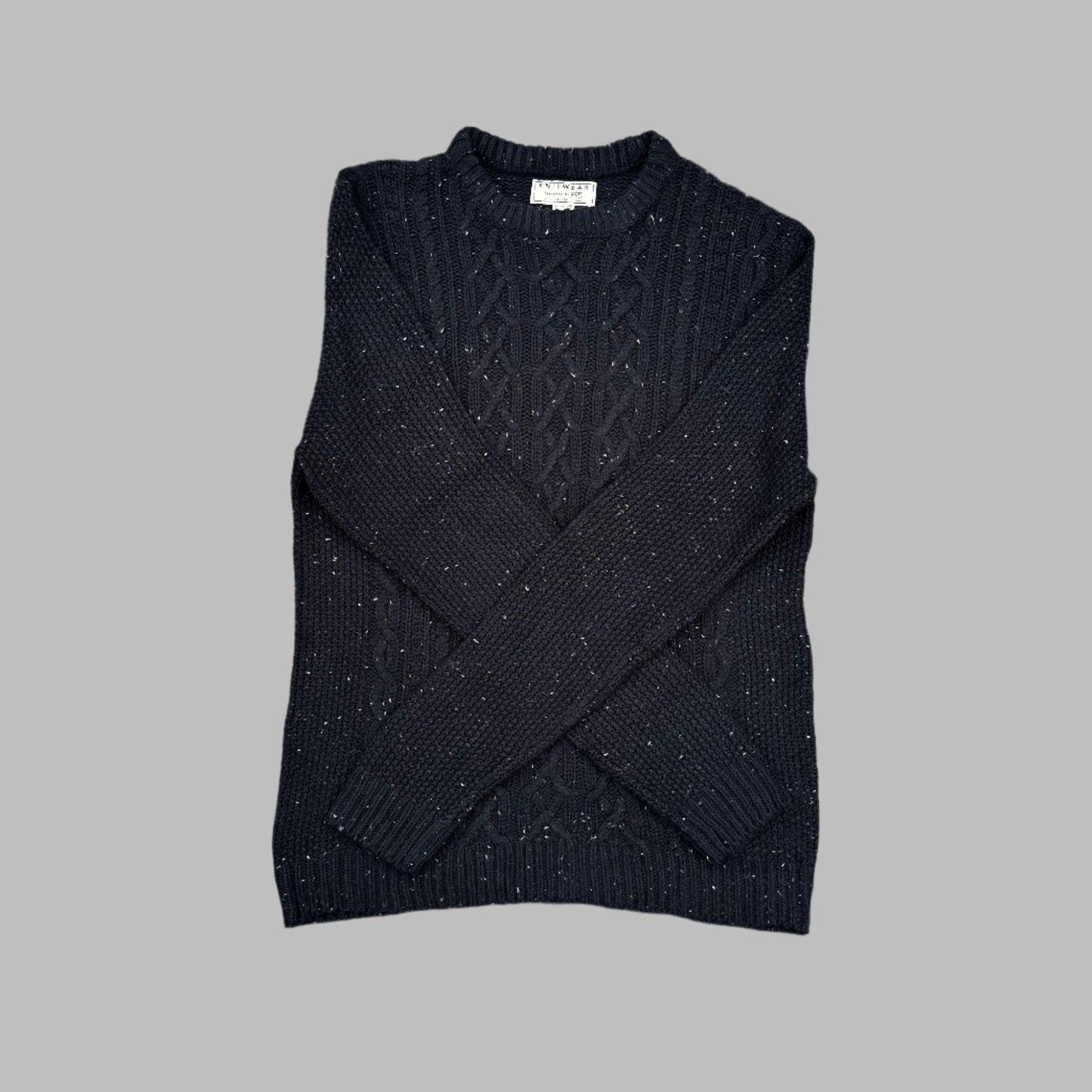 Blueish Gray Cable Knitted Full Sleeves Sweater