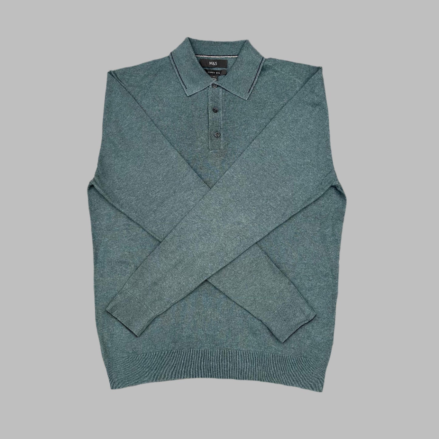 Sea Green Full Sleeves Knit Polo