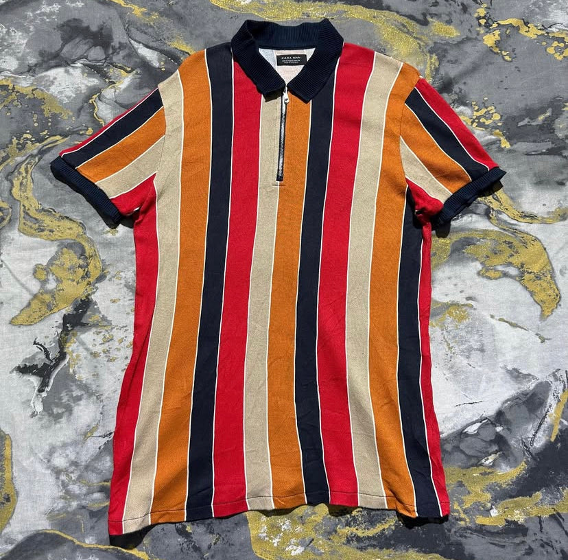 Multi-Striped Plain Cotton Zipper Polo