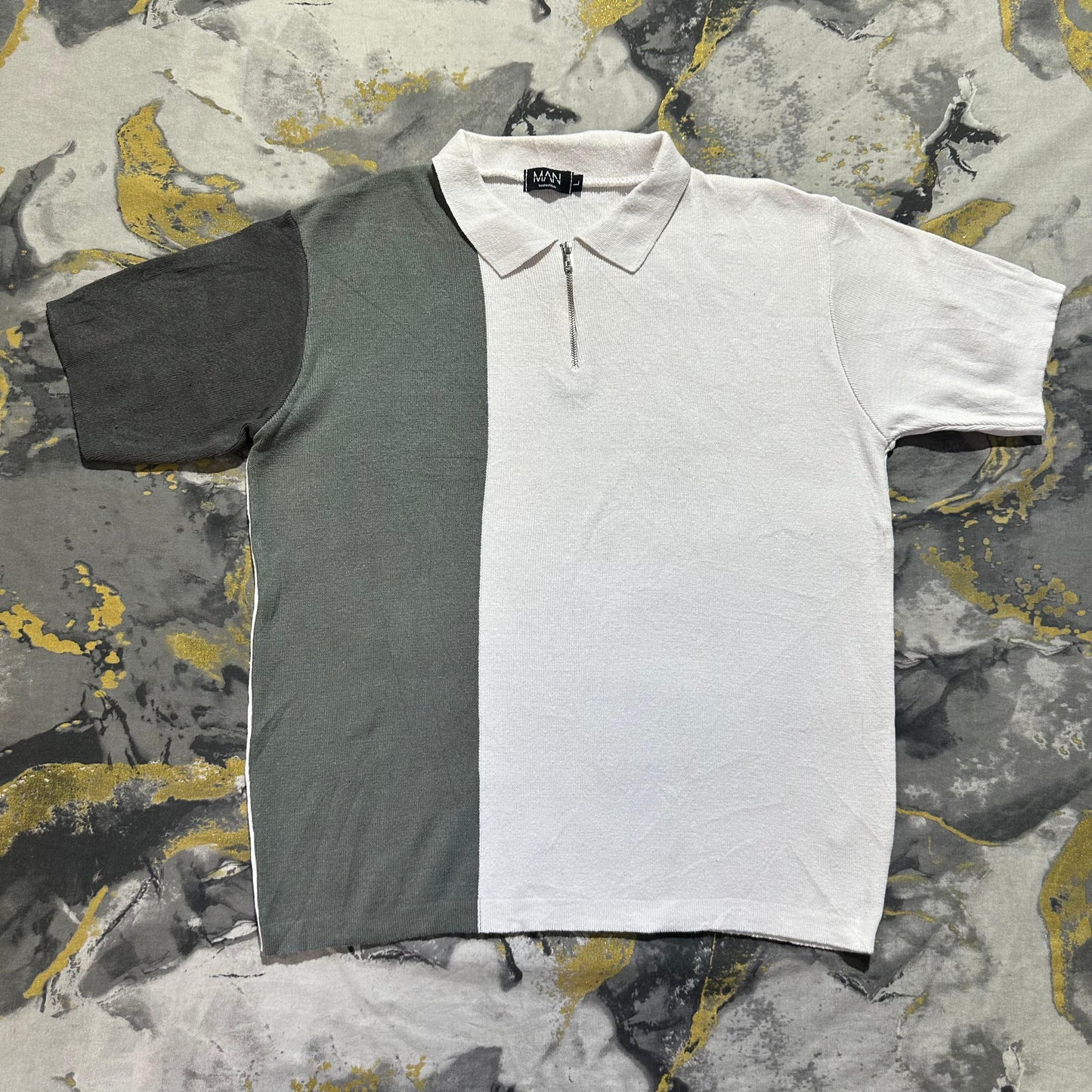 Green White Zipper Polo
