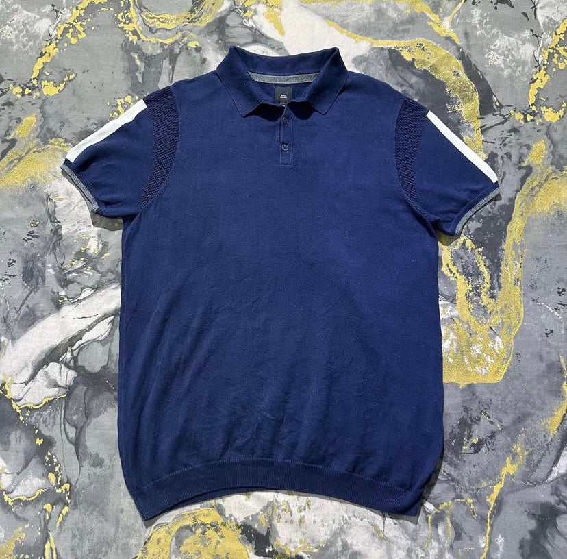 Navy-Blue with White Striped Shoulders Knit Polo