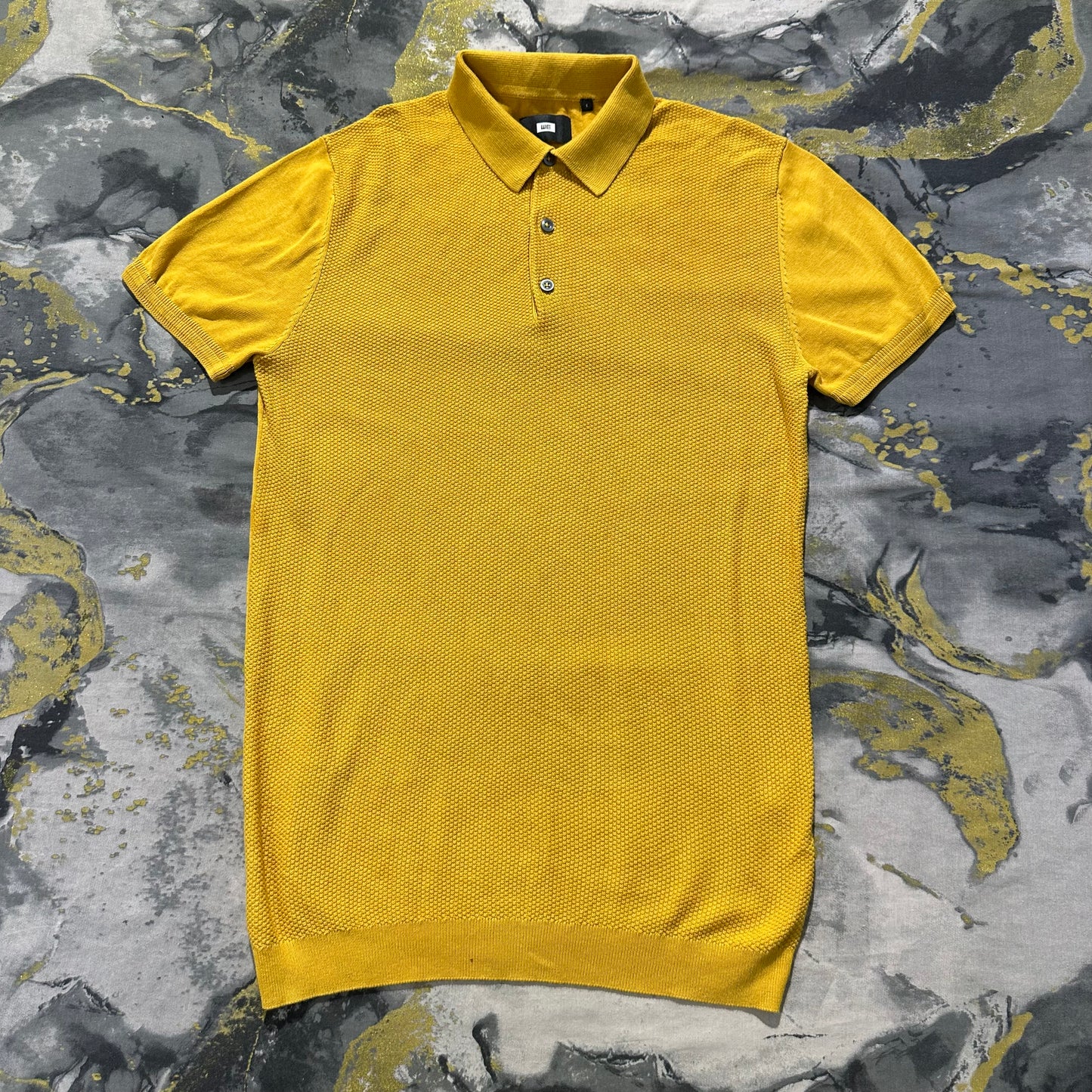 Bright Yellow Waffle Knit Textured Polo