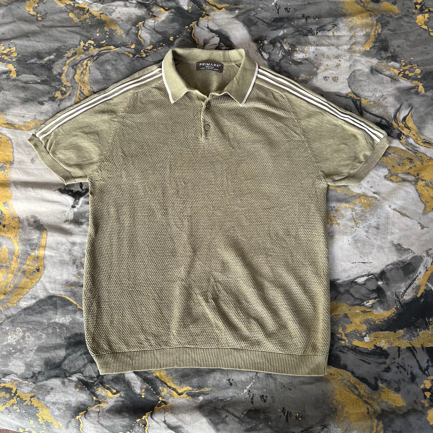 Olive Green Textured Knitted Polo