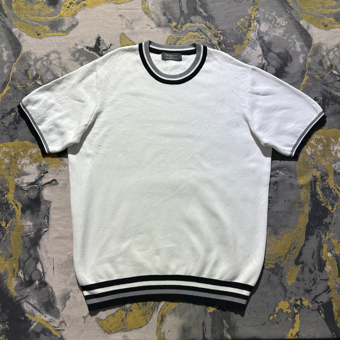 White Plain Tee with Black Knitted Ribbed