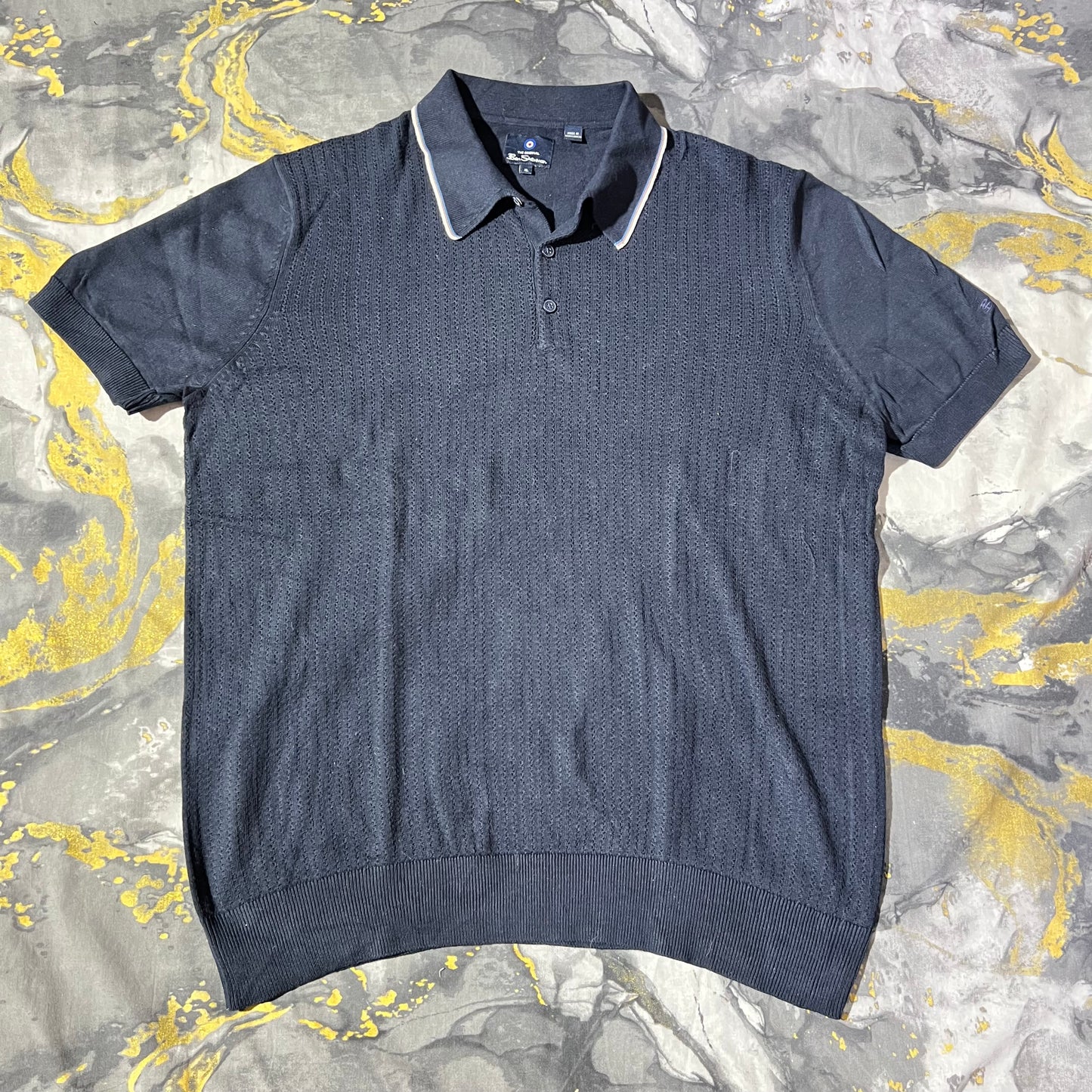 Dark Blue Patterned Knit Polo