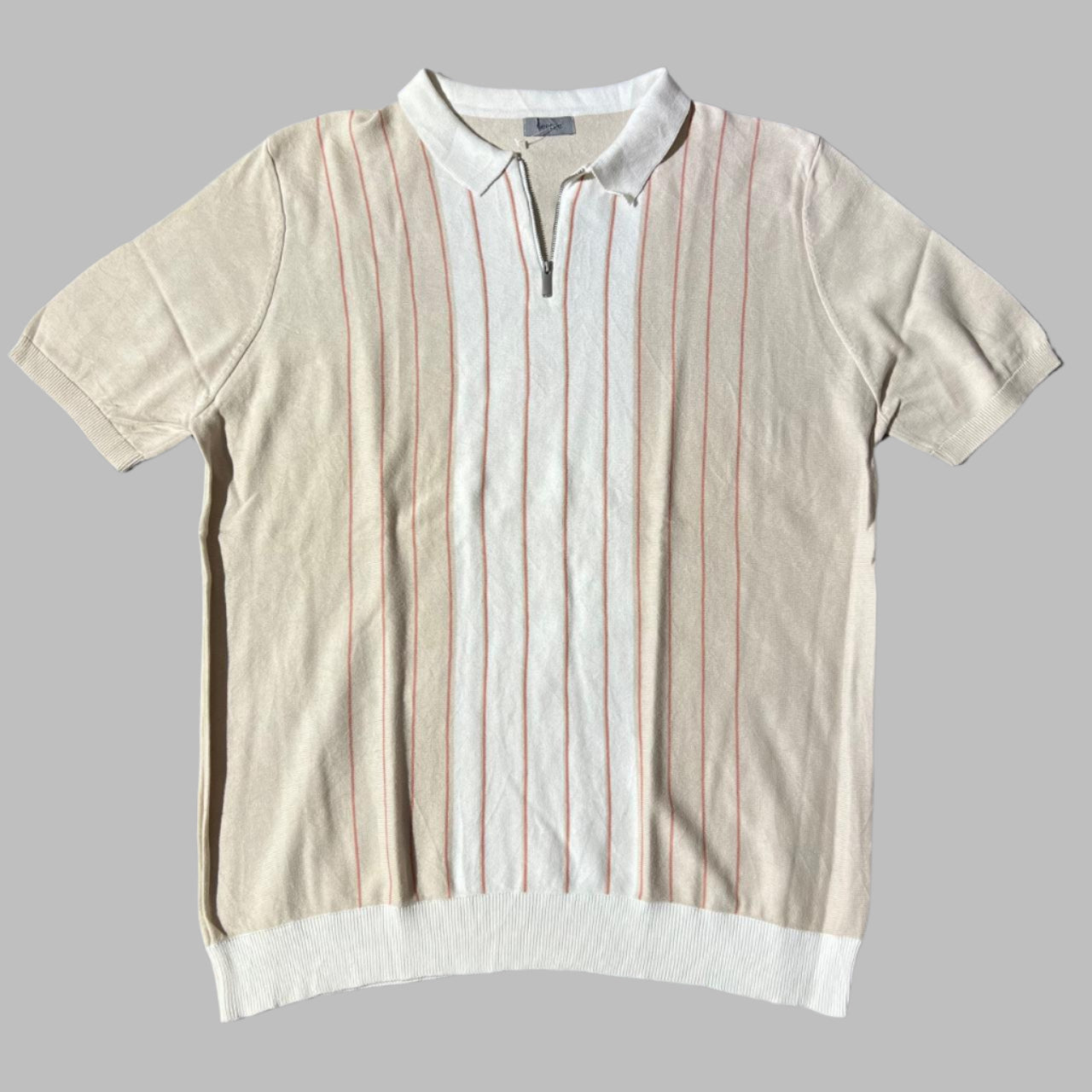Cream Lined Zipper Half Sleeves Polo