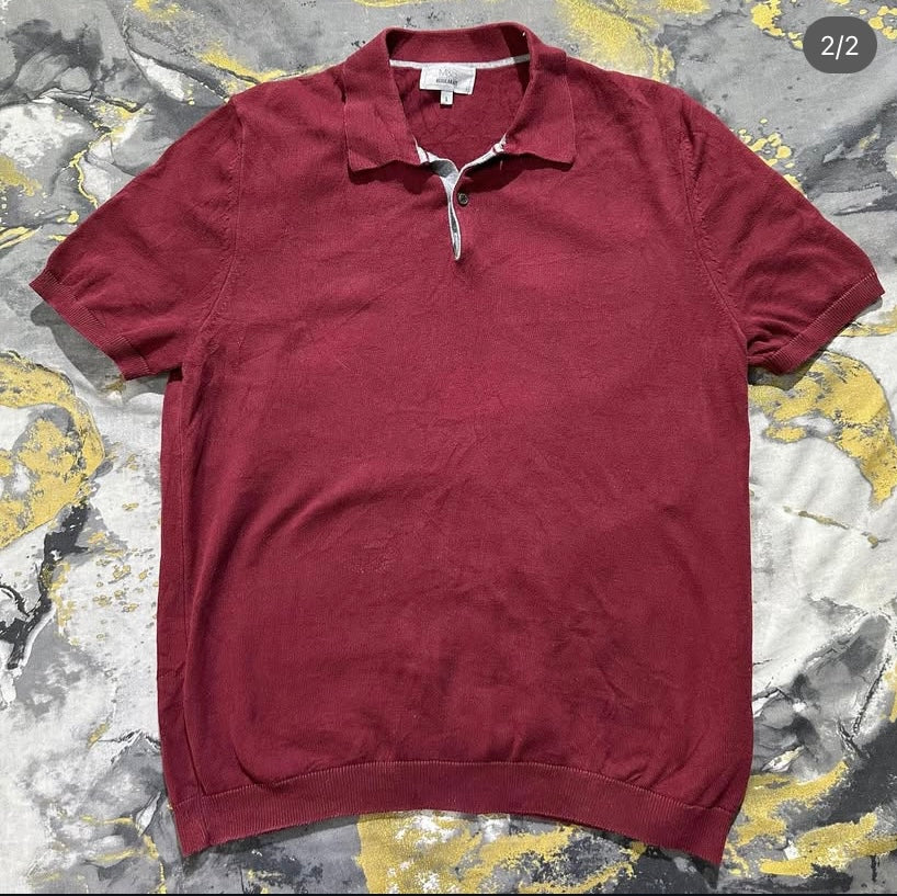 Wine Red Knitted Buttoned Cotton Polo