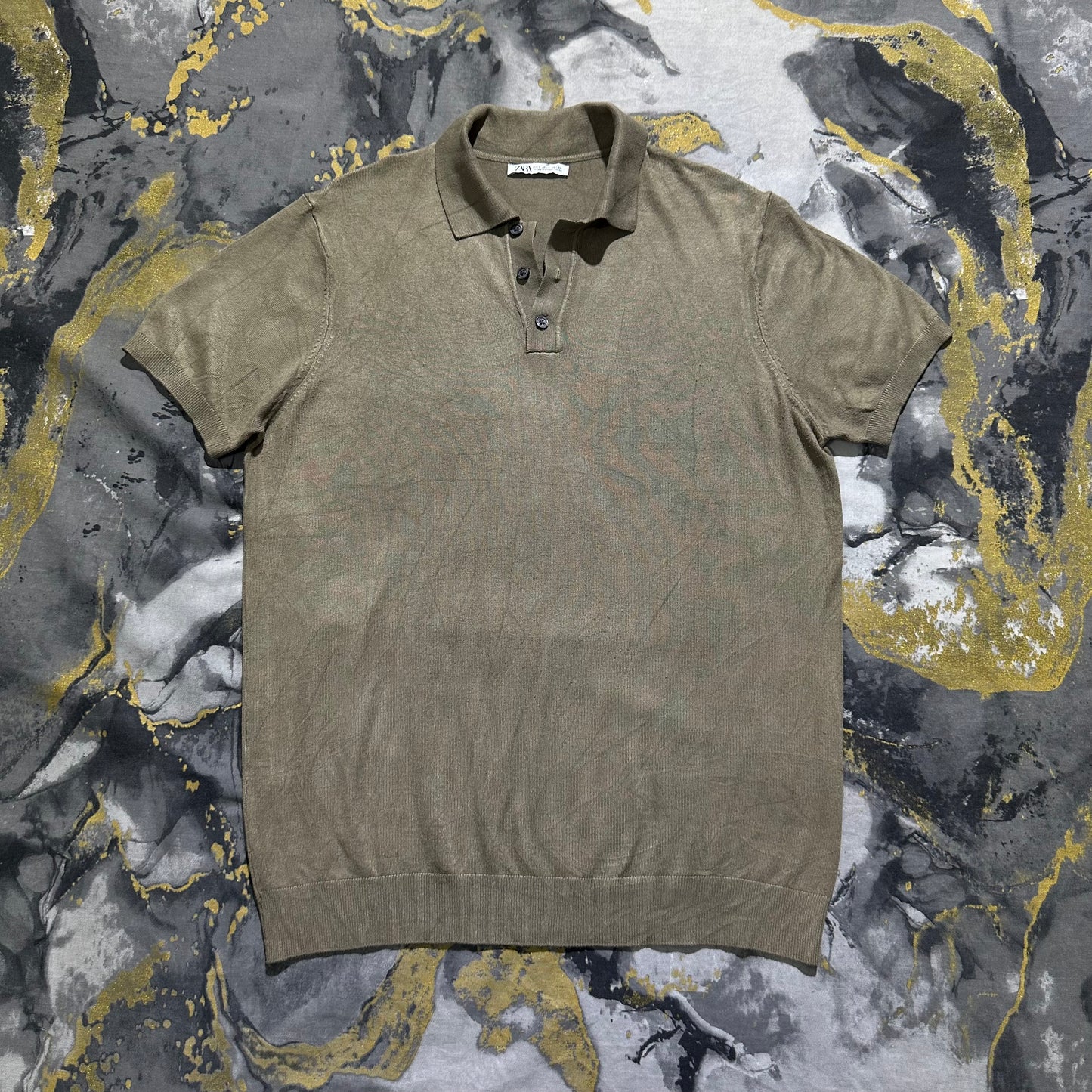 Zara Coffee Silk Cotton Knitted Buttoned Polo
