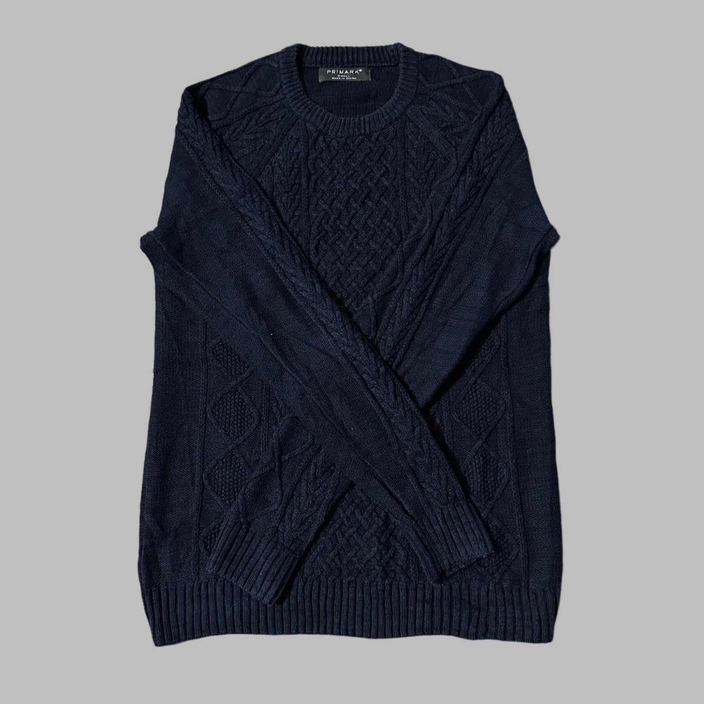 Medium Dark Blue Patterned Knitted Sweater