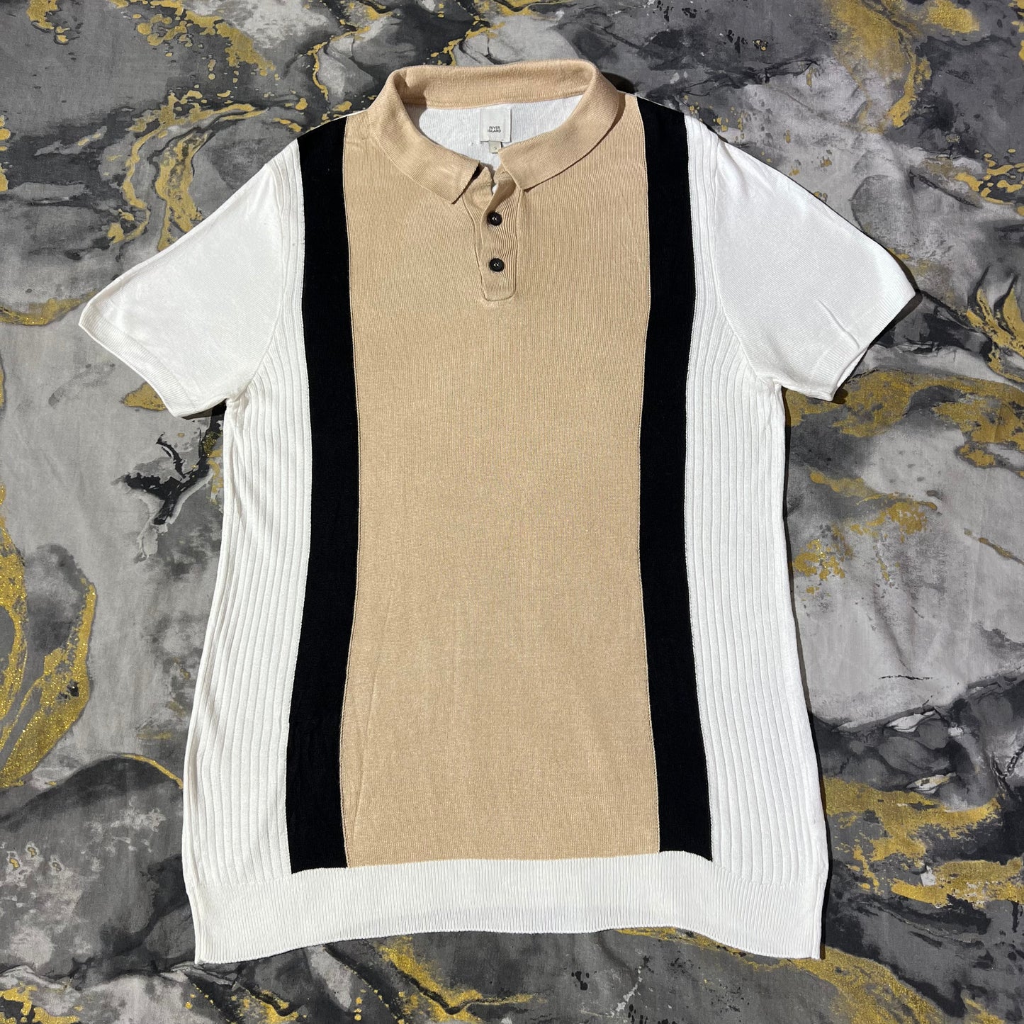 Silk Cotton Beige/White Knitted Polo