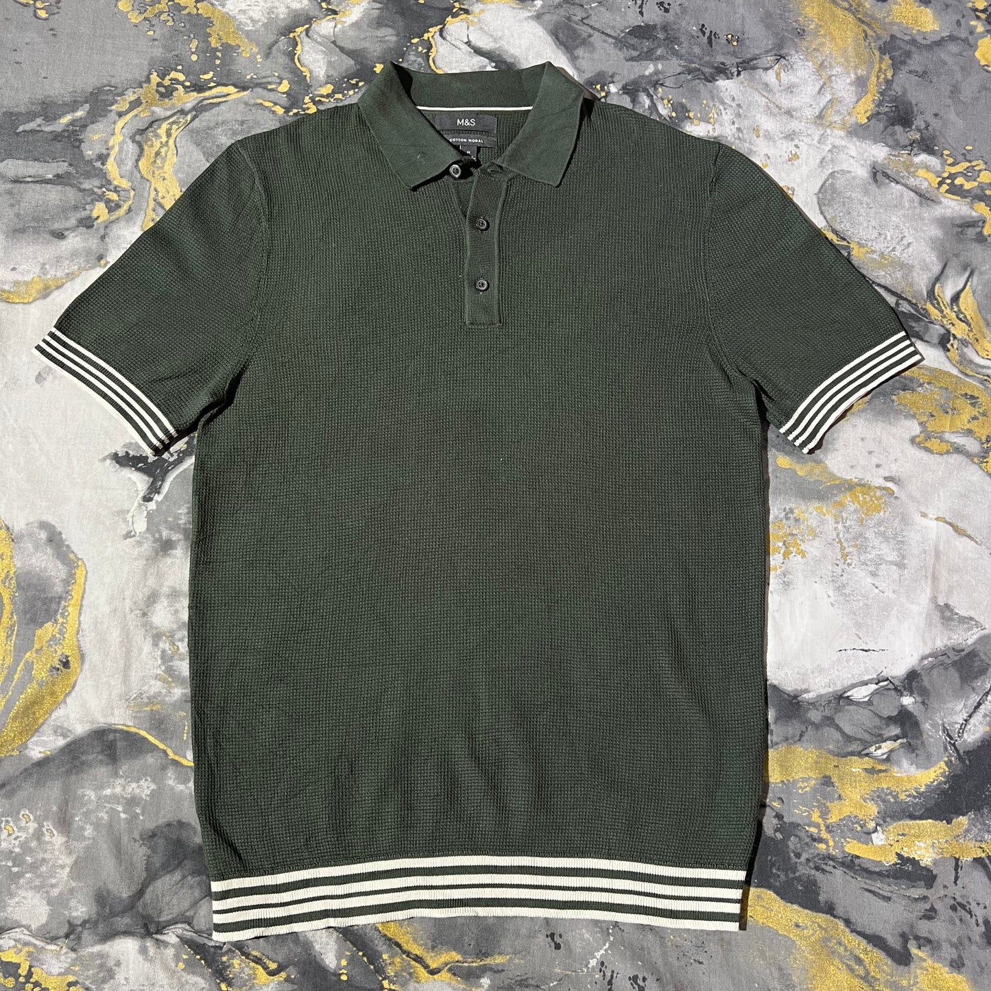 Military Green Waffle Knit Textured Knitted Polo