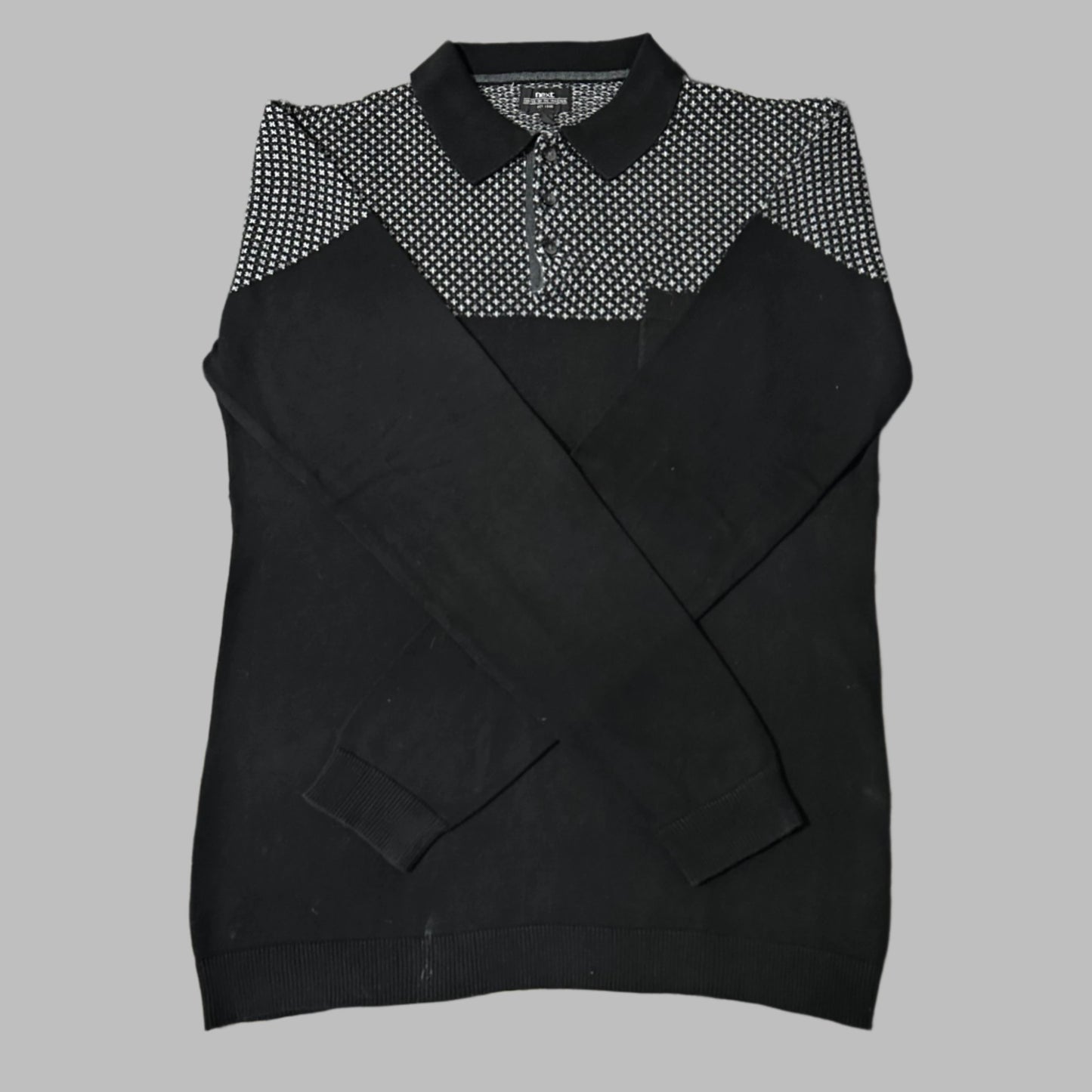 Medium Black/Grey Full Sleeves Cotton Polo