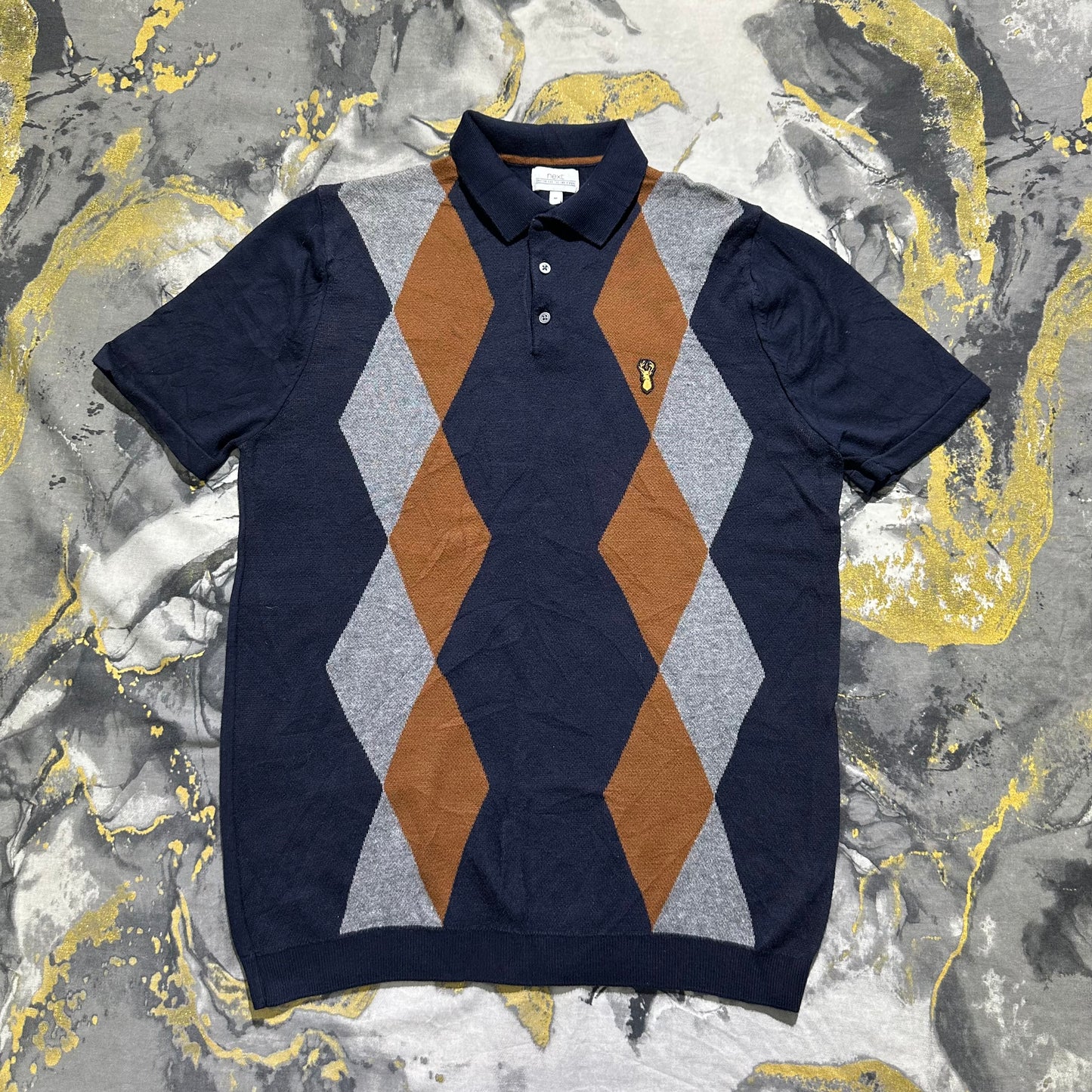 NEXT Soft Cotton Dark Blue Knitted Buttoned Polo