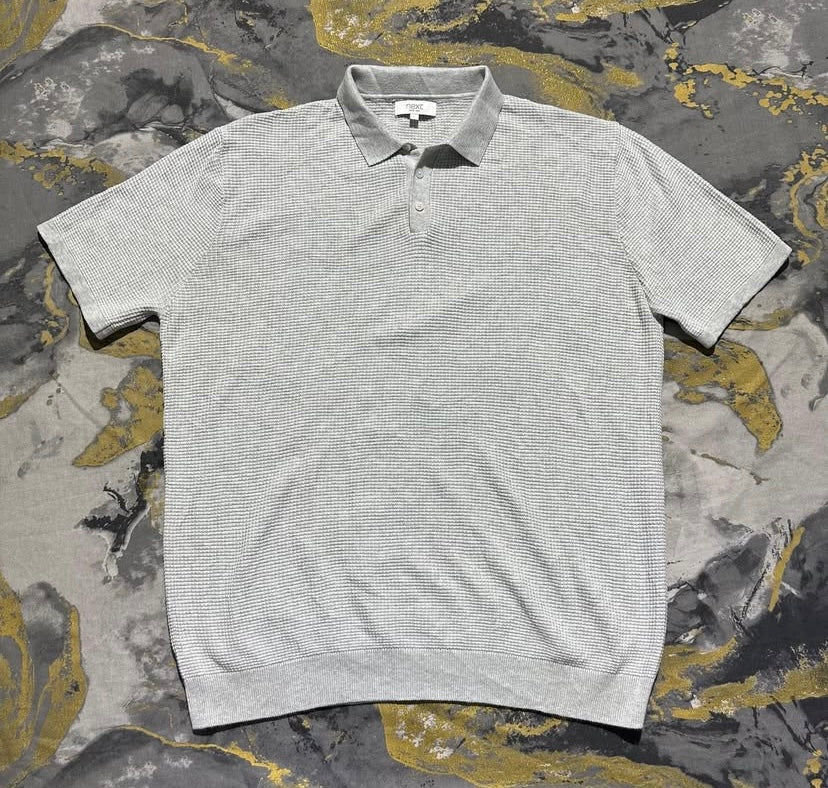 Whitish Gray Waffle Knit Textured Polo