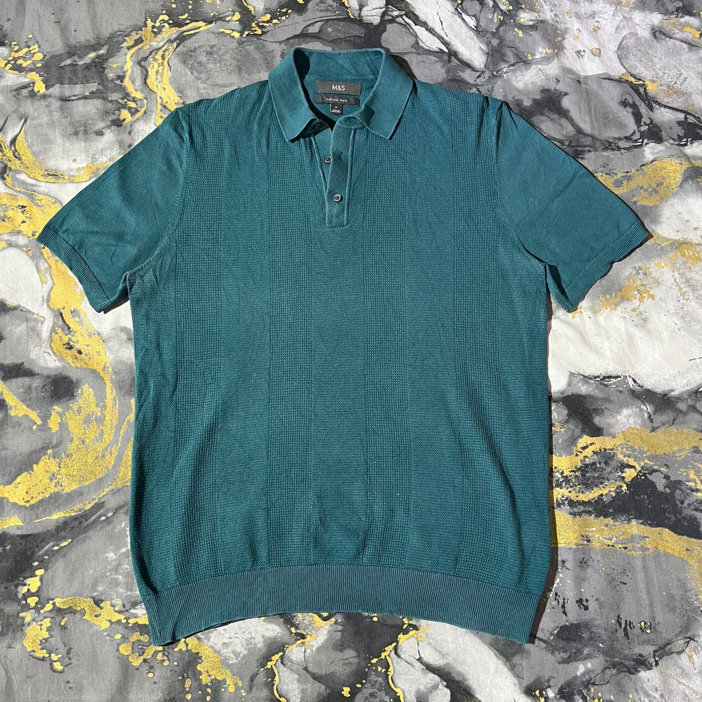 Sea Green Waffle Knit Textured Polo