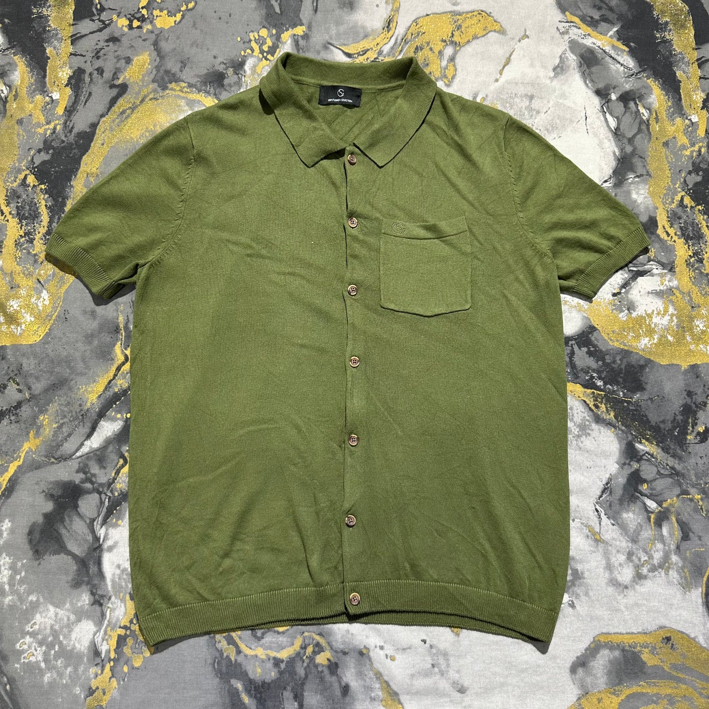 Military Green Knitted Half Sleeves Buttoned Down