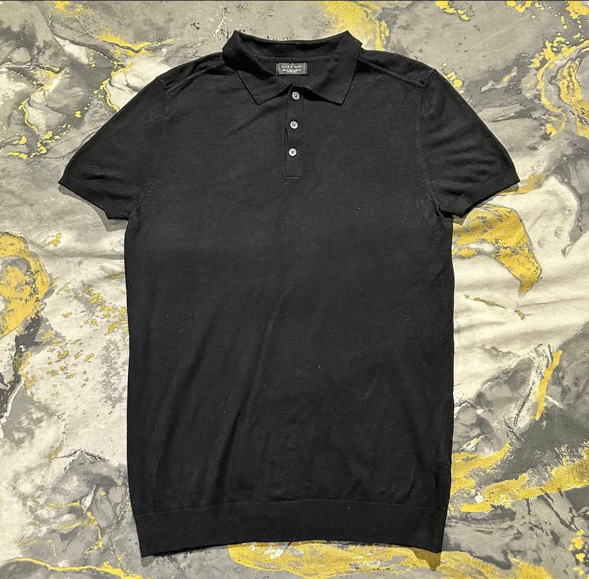Jet Black Viscose Silk Buttoned Polo