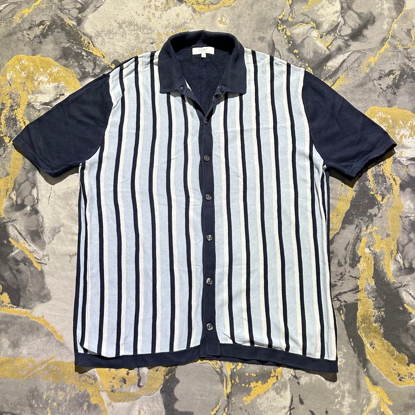 Next Straight Stripes Knitted Half Sleeves Buttoned Down
