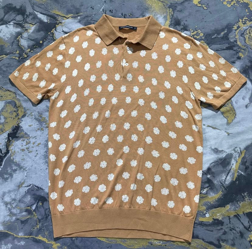 Soft Pastel Orange Floral Patterned Knit Polo