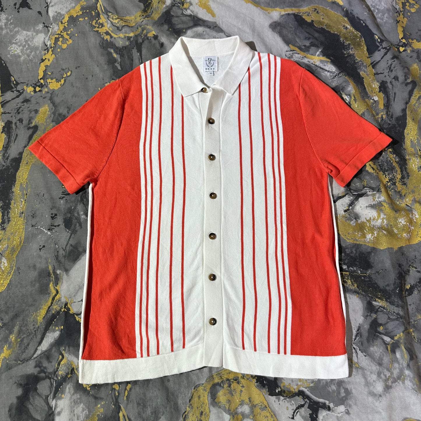 Orange & White Stripes Soft Luxury Cotton Half Sleeves Knitted Buttoned Down