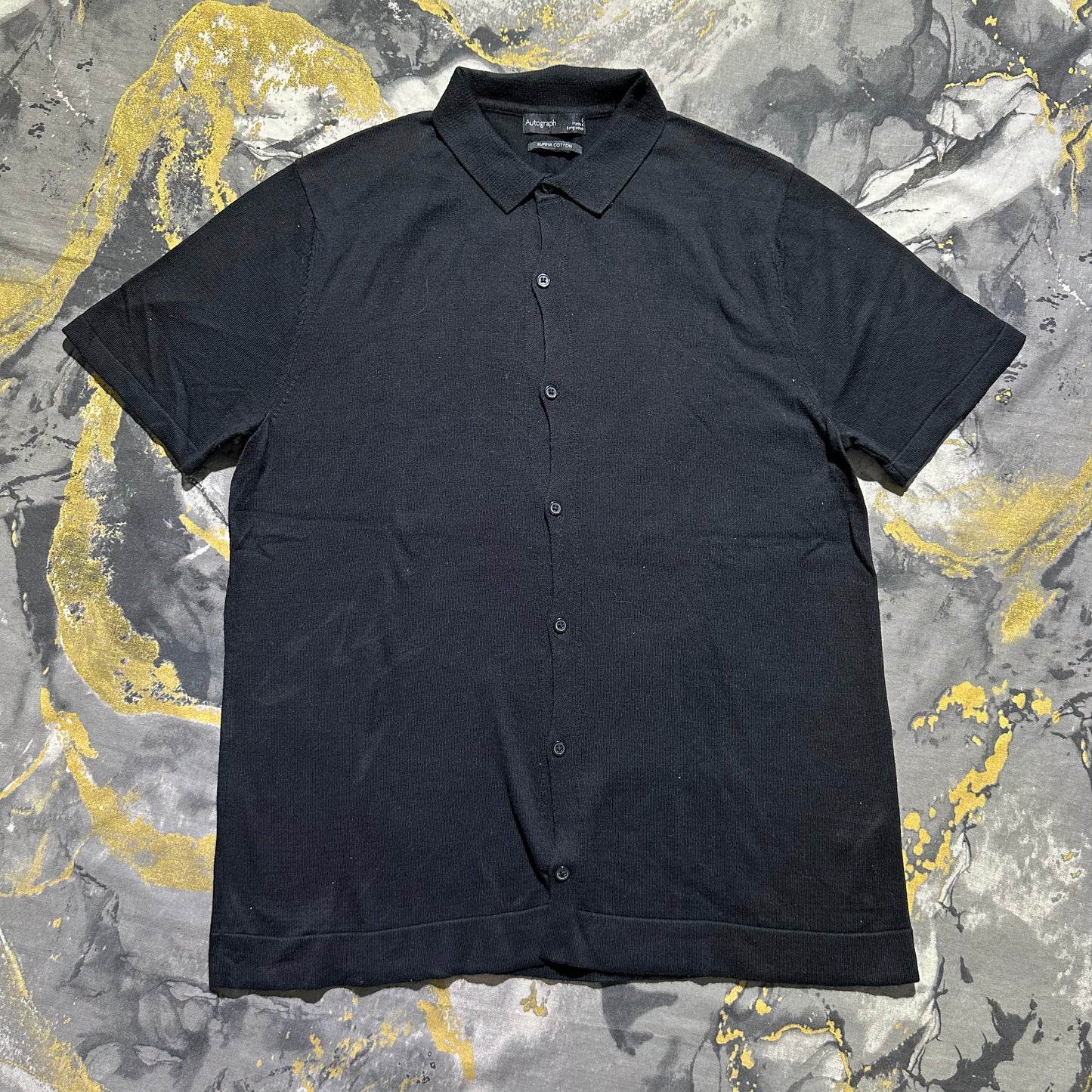 Autograph Black Supima Cotton Half Sleeves Buttoned Down