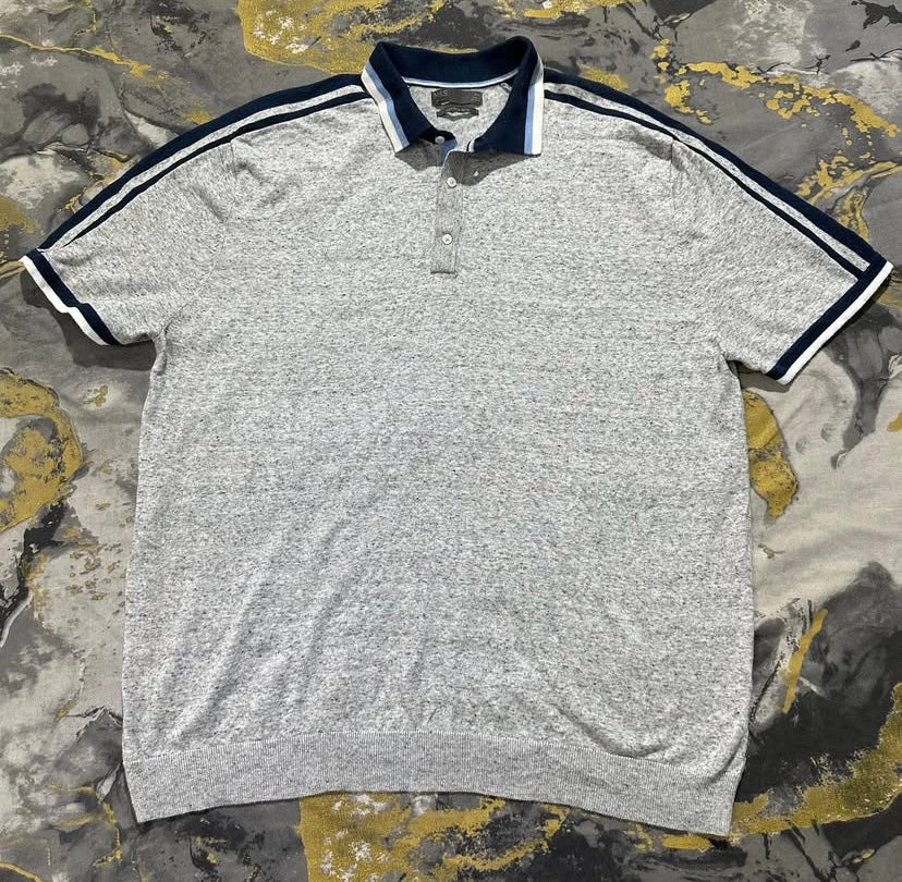 Two Toned Collar Gray Knitted Soft Cotton Polo