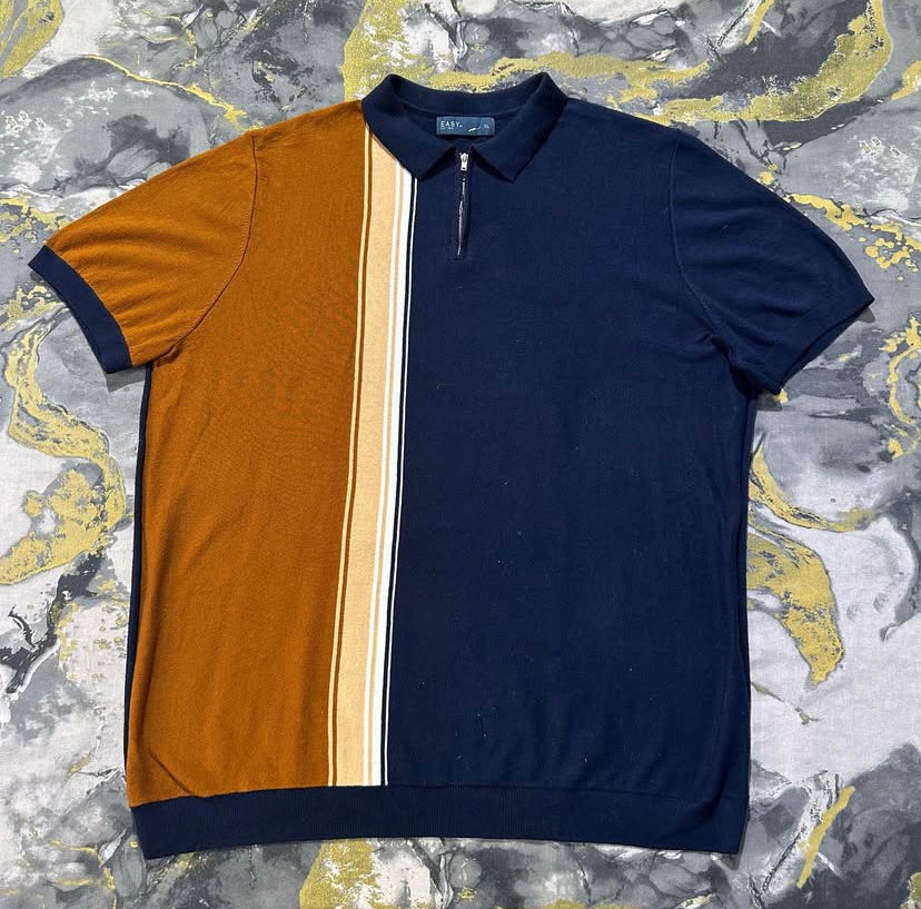 Two Toned Blue and Orange Half Zipper Polo