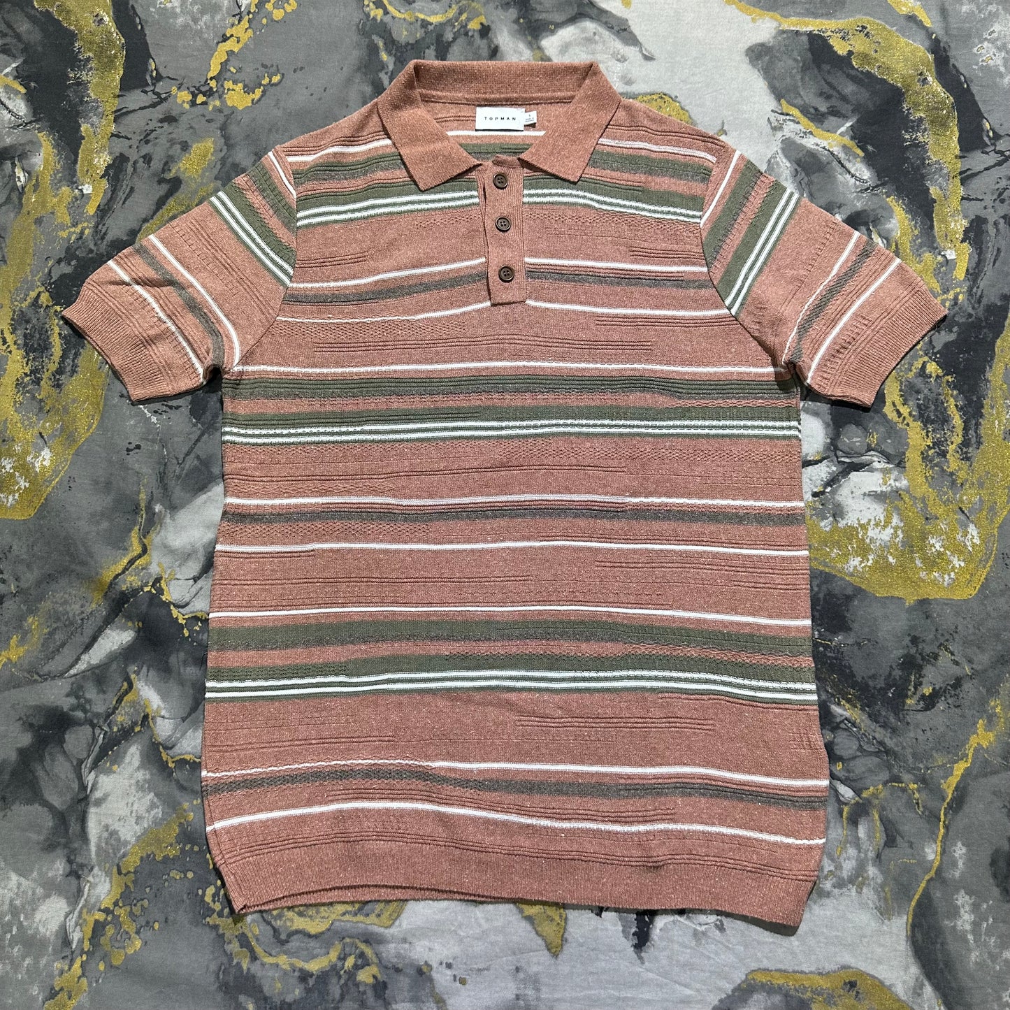Topman Peach Stripes Cotton Knitted Polo