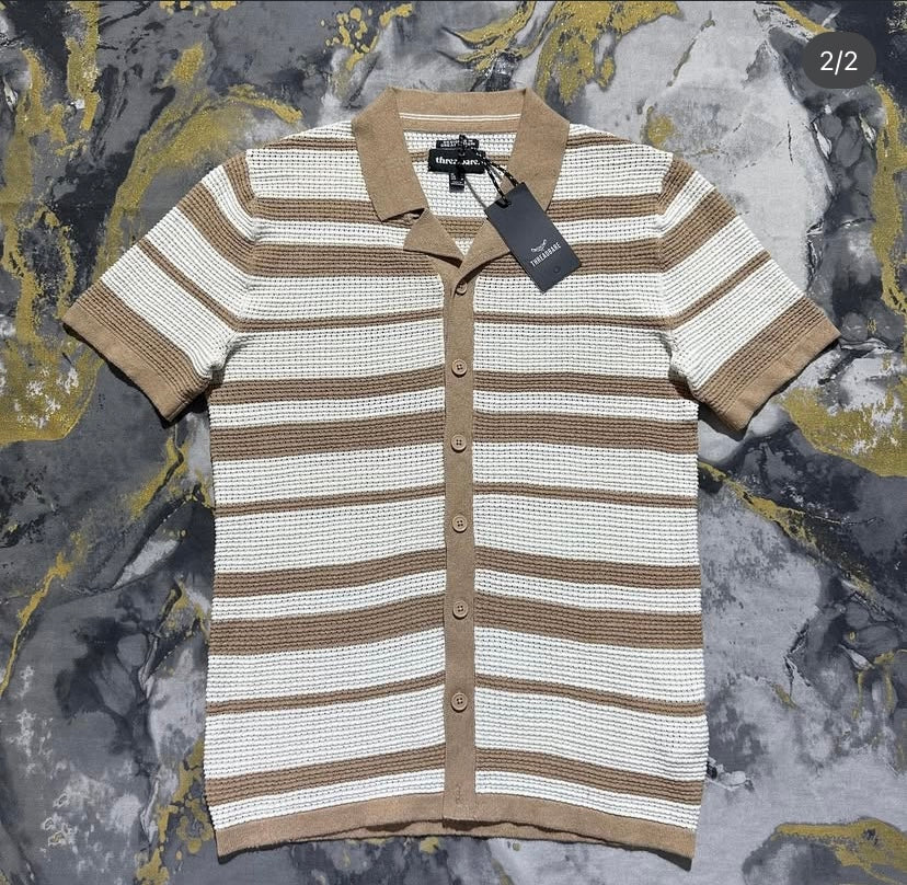 Brown-White Mix Knitted Button Down Polo