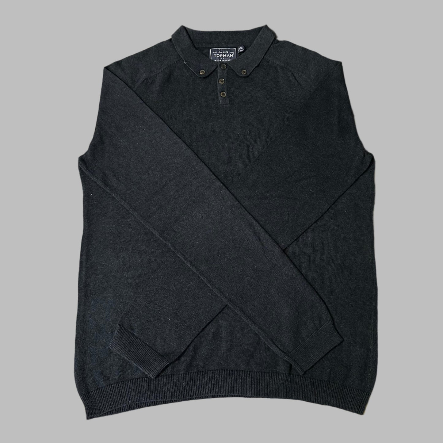 Topman Large Blue Full Sleeves Cotton Polo