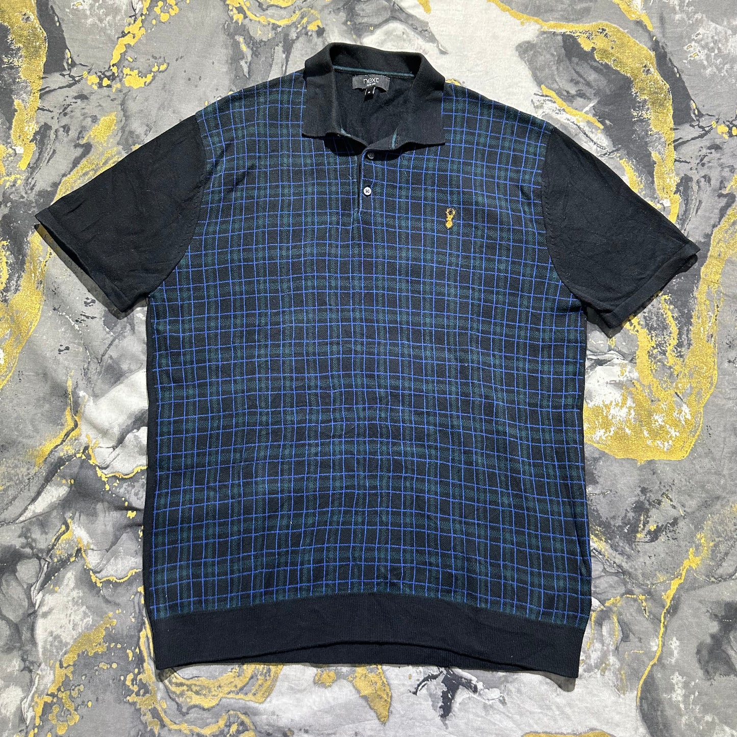 Black and Blue Checkered Knit Polo