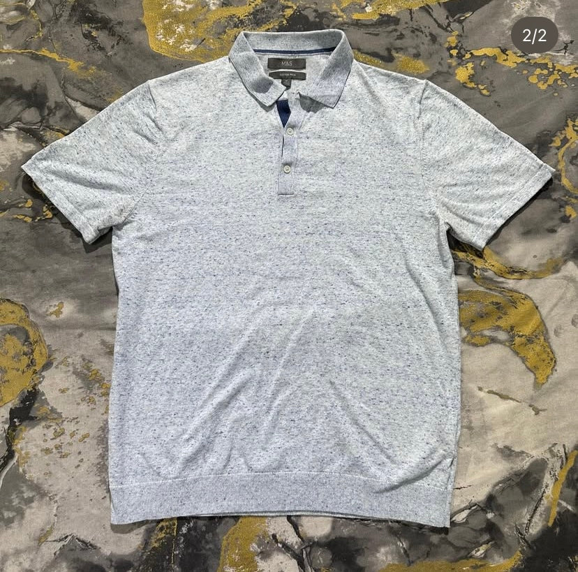 Light Blue and White Thread Mix Knitted Polo