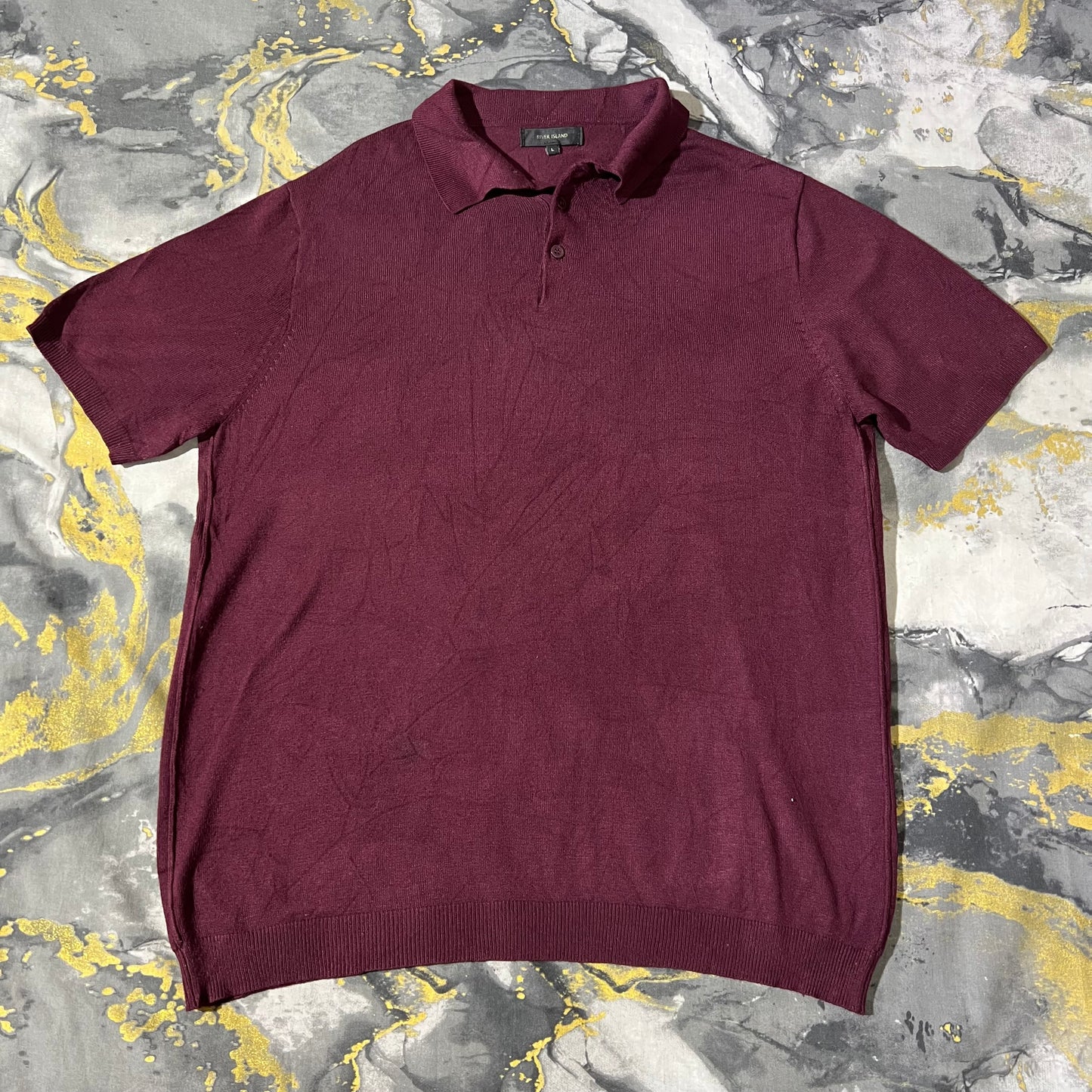 River Island Maroon Silk Cotton Knitted Polo