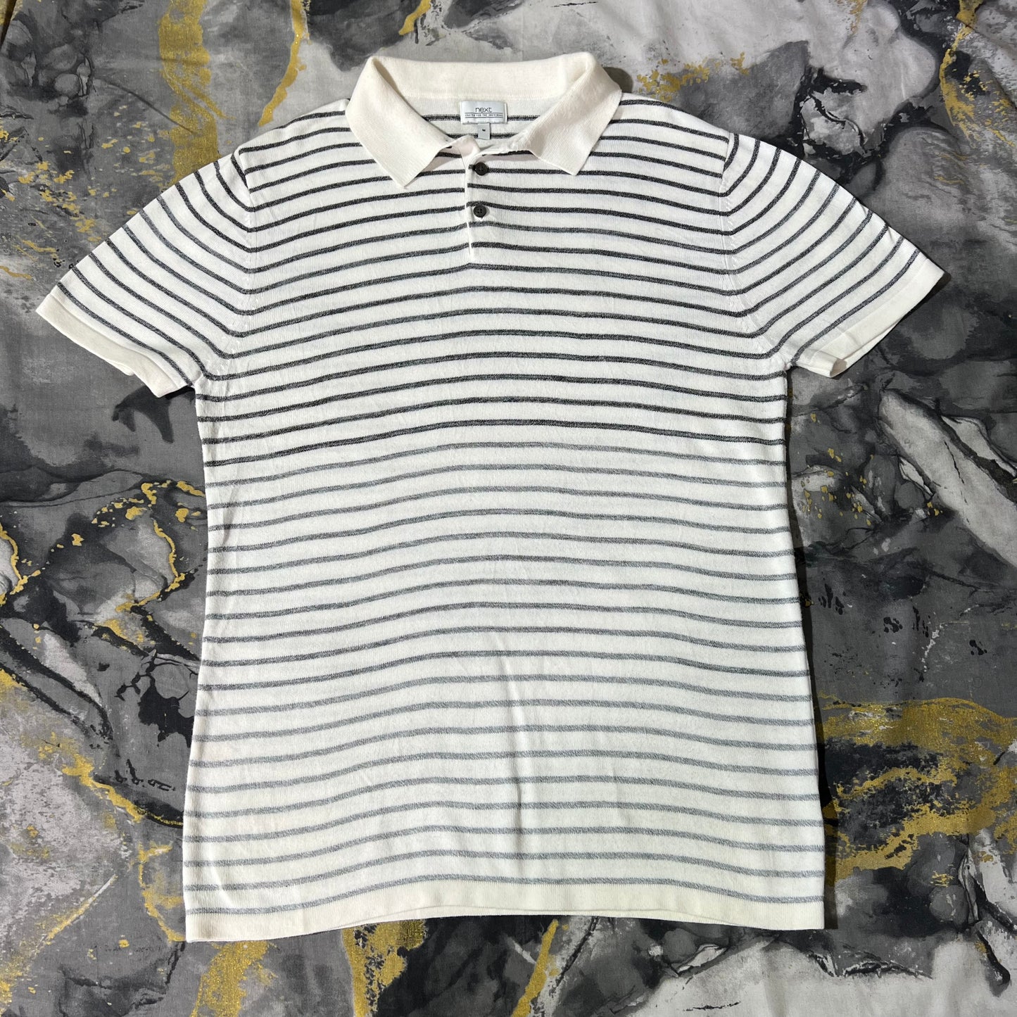 White/Black Lines Pattern Knitted Polo