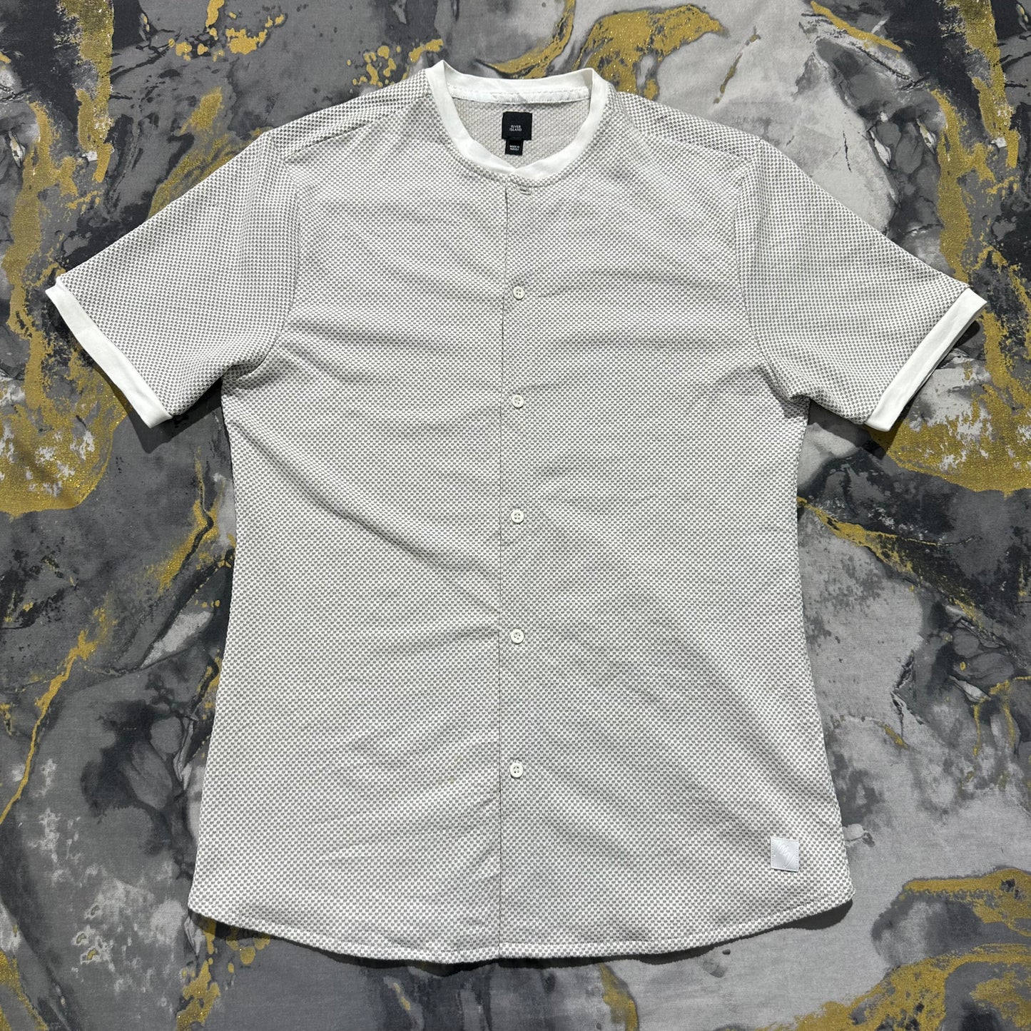 River Island Offwhite Waffle Knit Textured Half Sleeves Buttoned Down