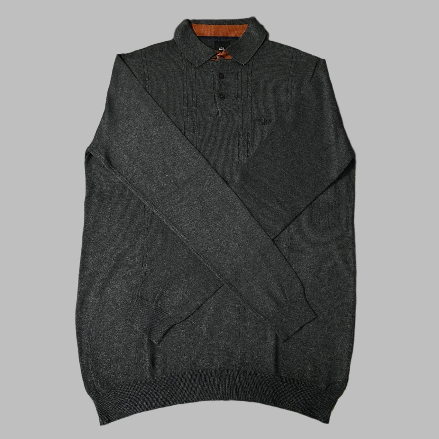 Dark Grey Full Sleeves Silk Cotton Polo