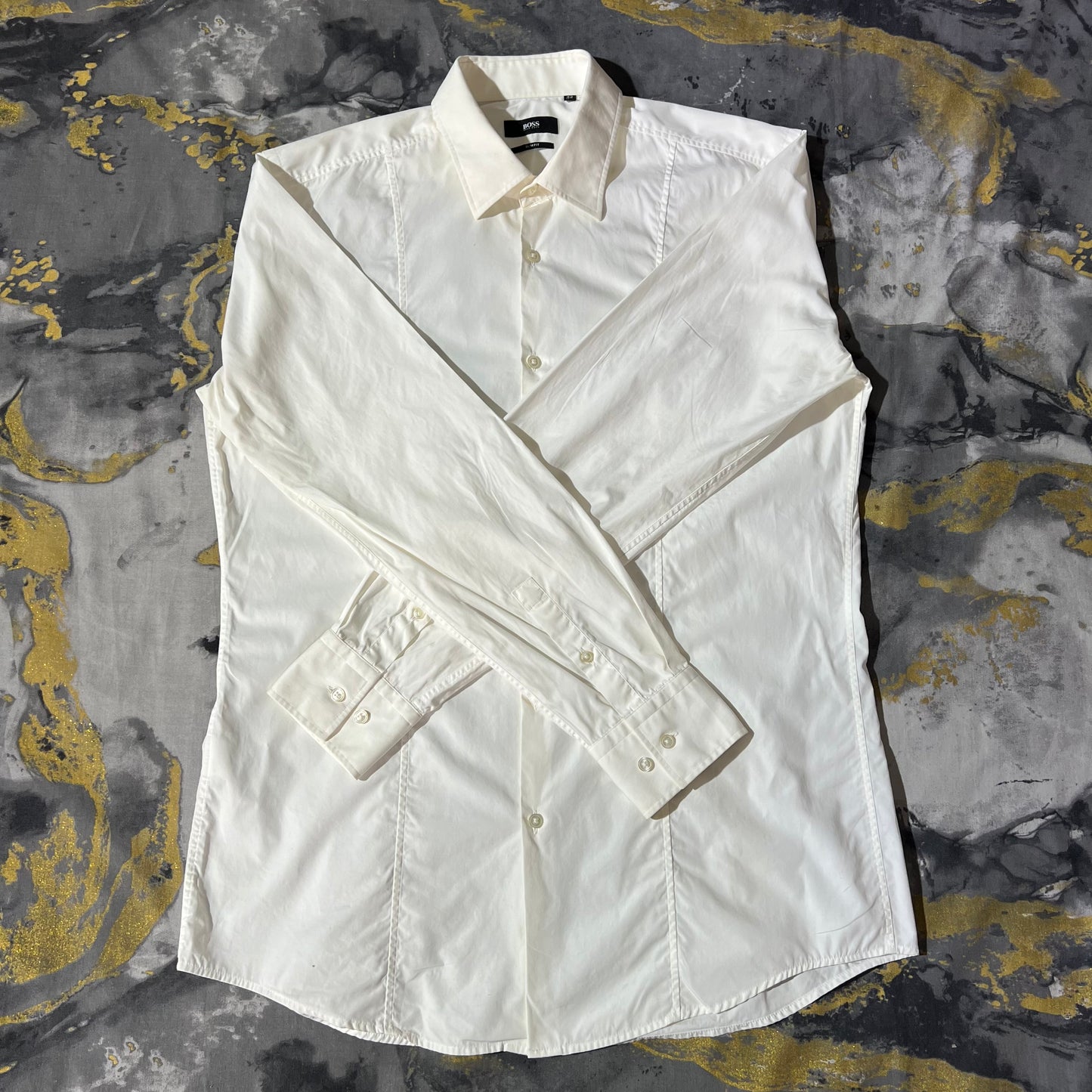 Hugo Boss Pearl White Full Sleeves Buttoned Down