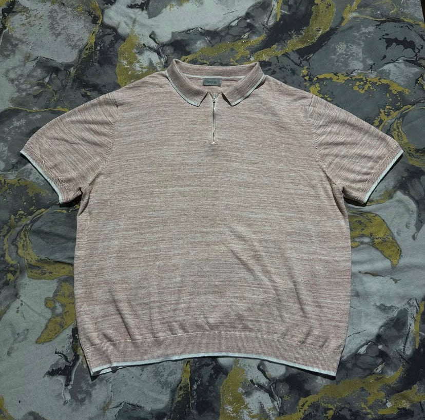Peach and White Thread Blend Zipper Polo