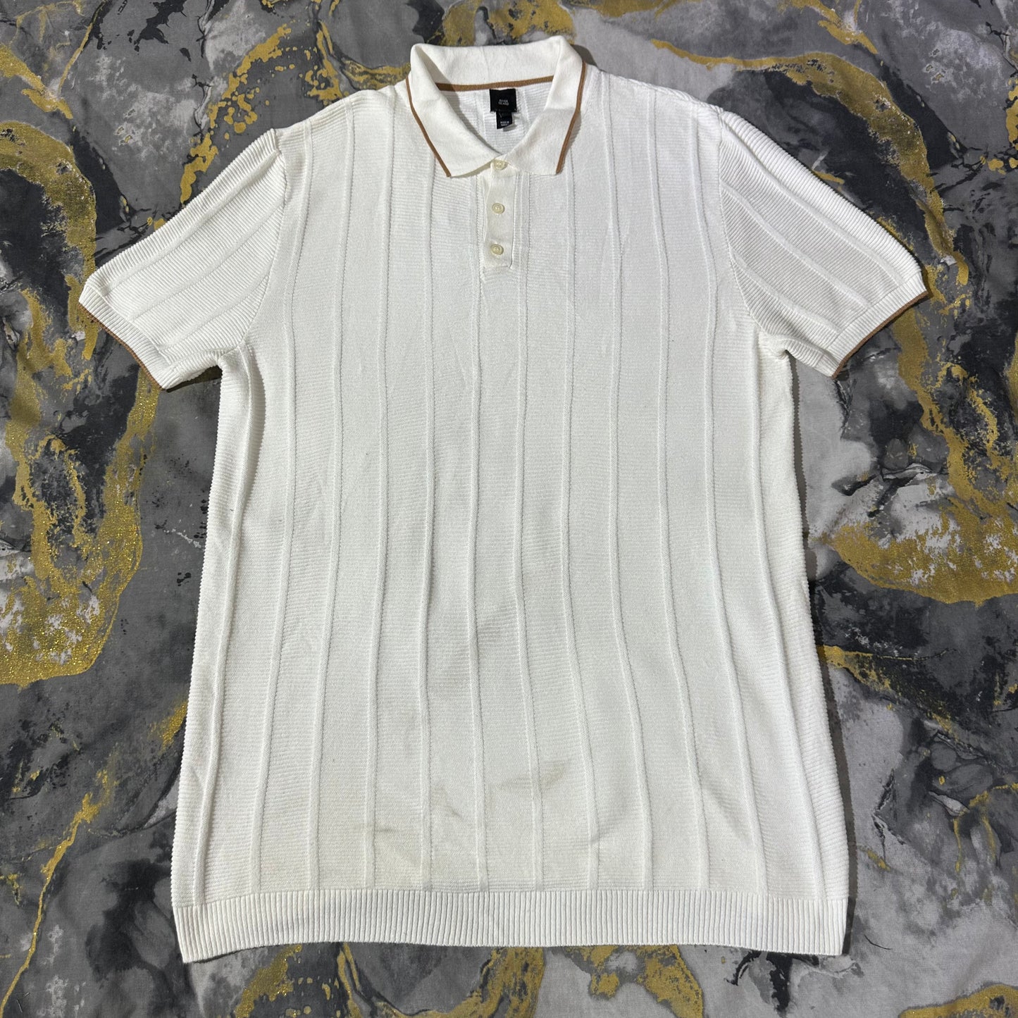 White Stripped Knitted Polo