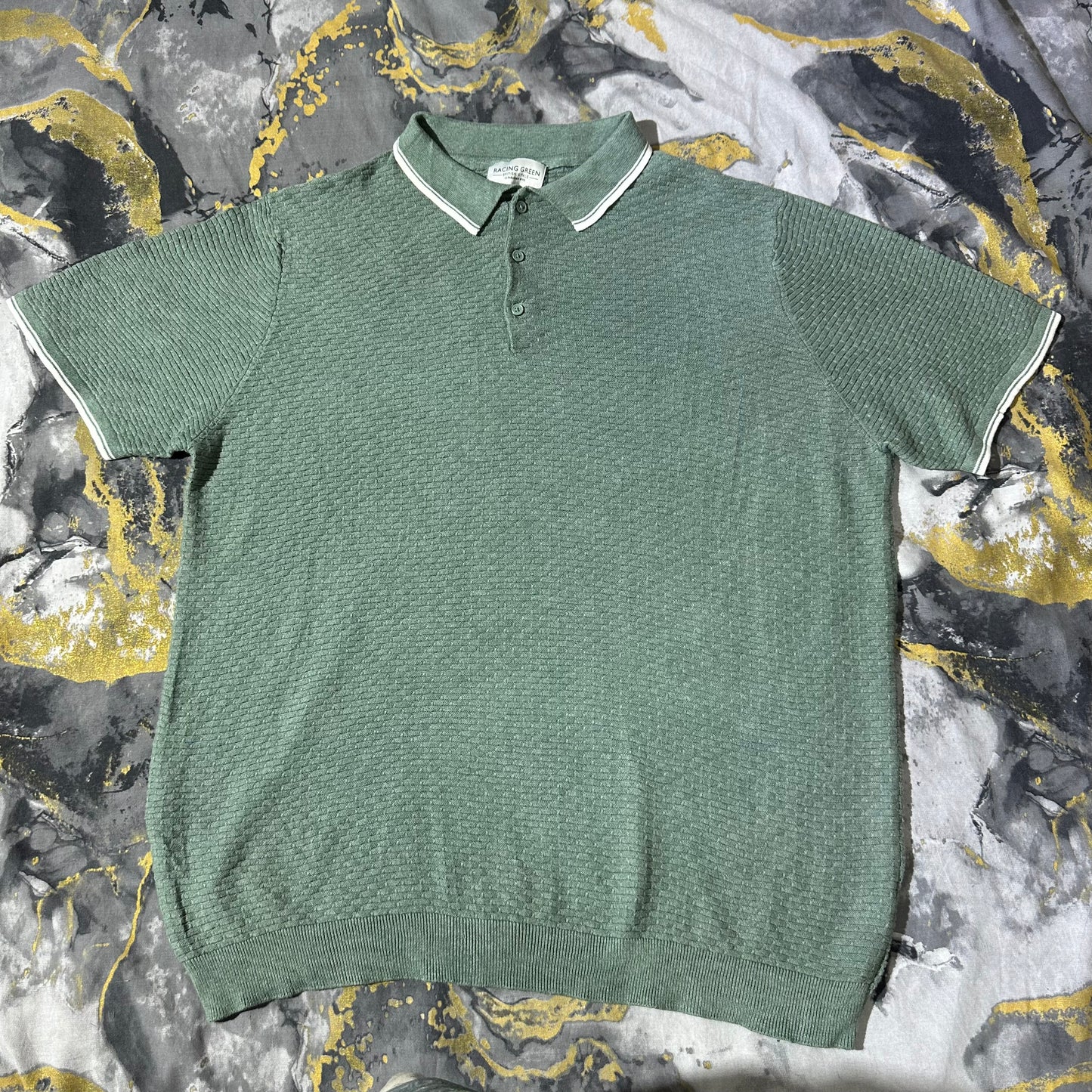 Sea Green Textured Knitted Polo