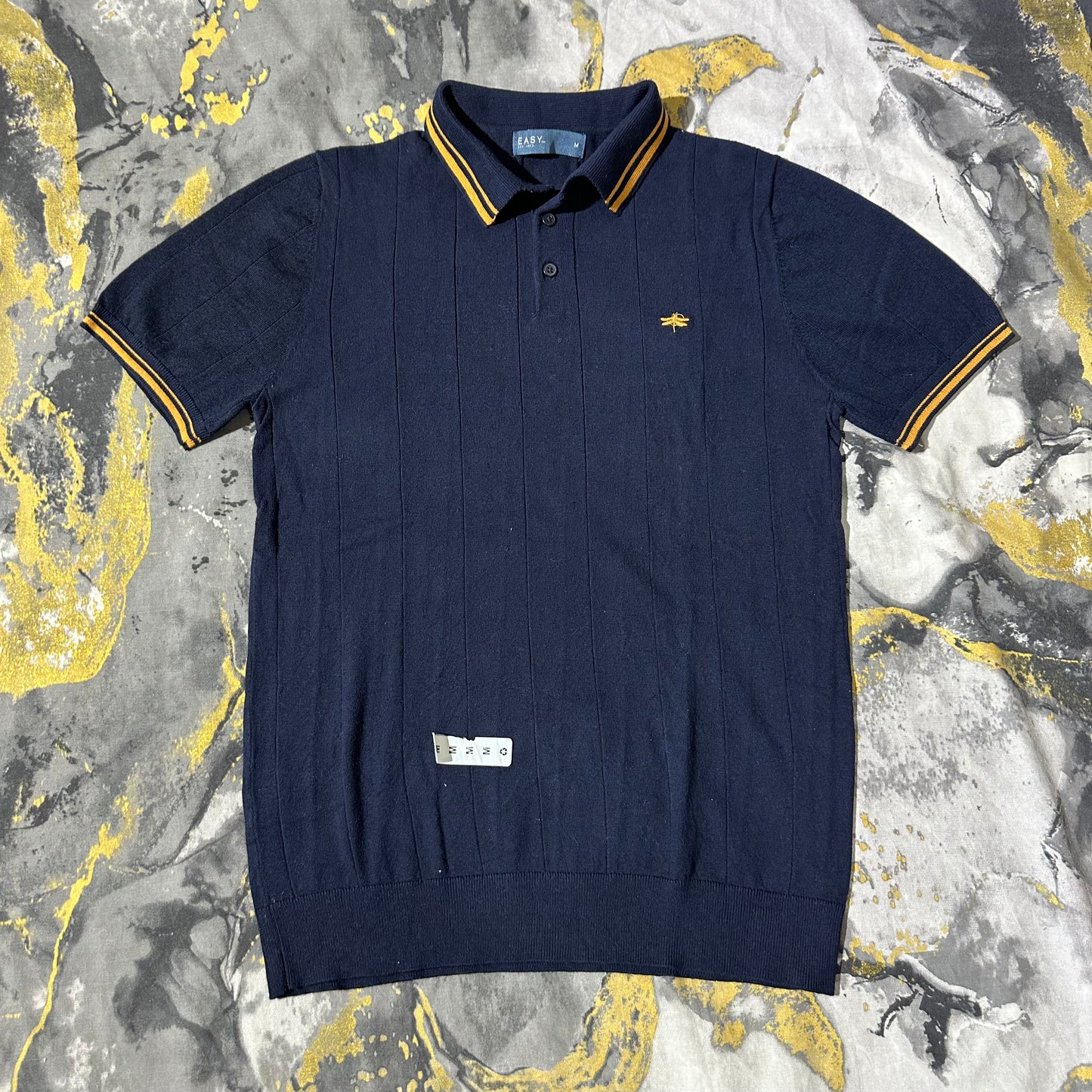 Dark Navy Blue Ribbed Knitted Polo