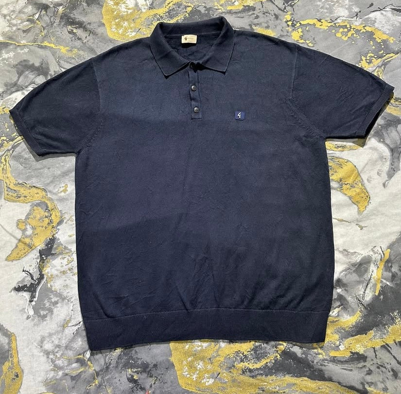 Navy-Blue Cotton Knit Buttoned Polo