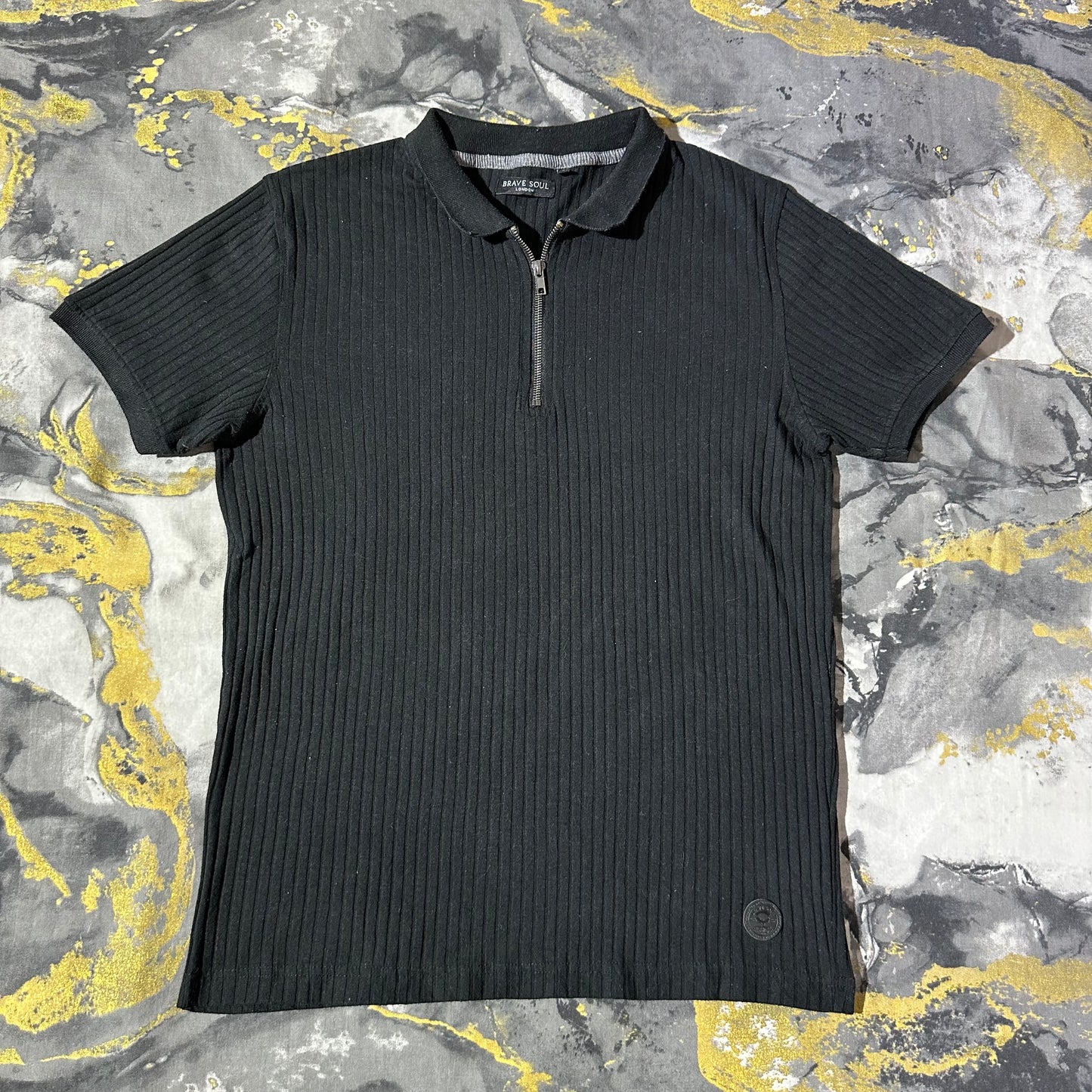 Black Ribbed Textured Polo